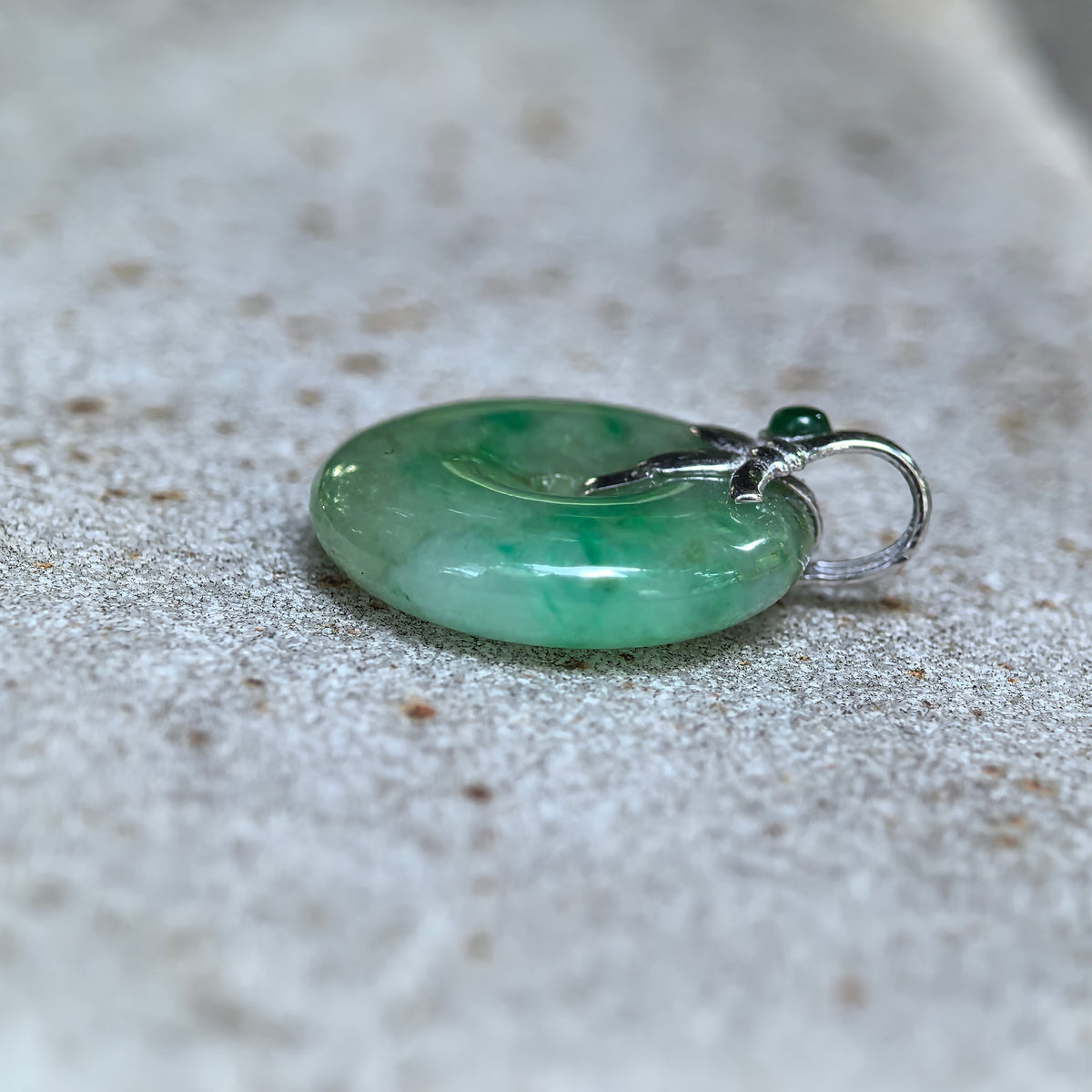 Icy Glutinous Green Jadeite Peace Pendant with Floating Patterns