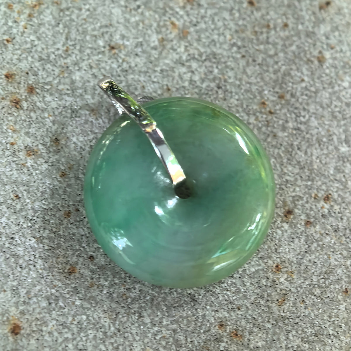 Icy Glutinous Green Jadeite Peace Pendant with Floating Patterns