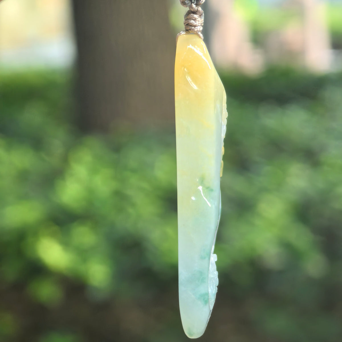 Icy Glutinous Yellow and Green Jadeite Freeform Floral Pendant
