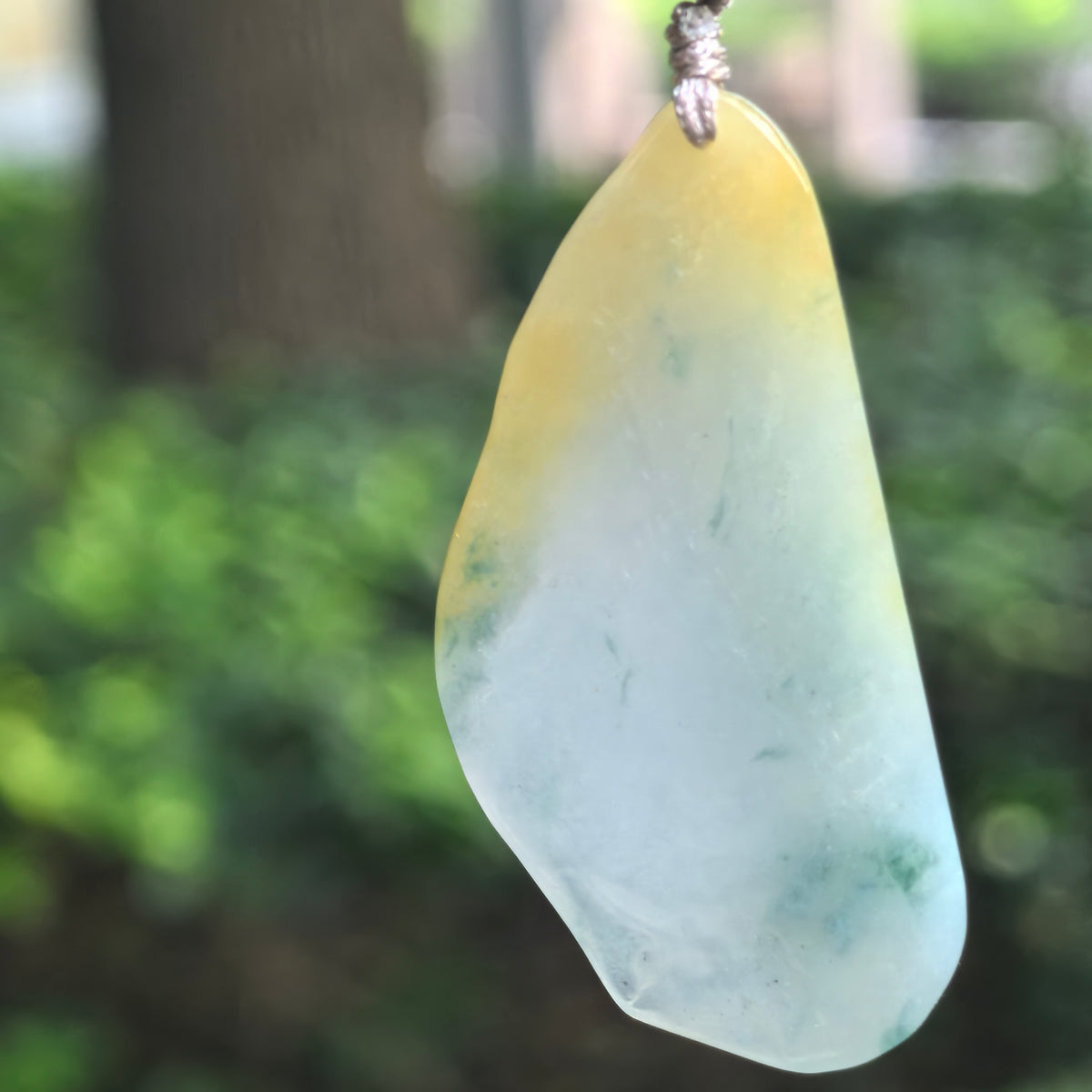 Icy Glutinous Yellow and Green Jadeite Freeform Floral Pendant