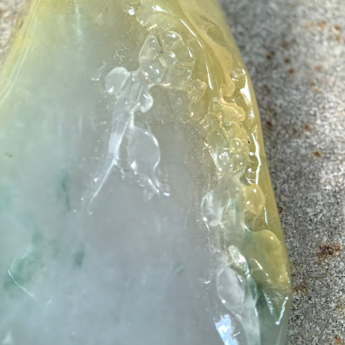 Icy Glutinous Yellow and Green Jadeite Freeform Floral Pendant