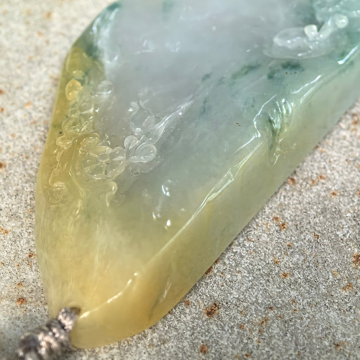Icy Glutinous Yellow and Green Jadeite Freeform Floral Pendant
