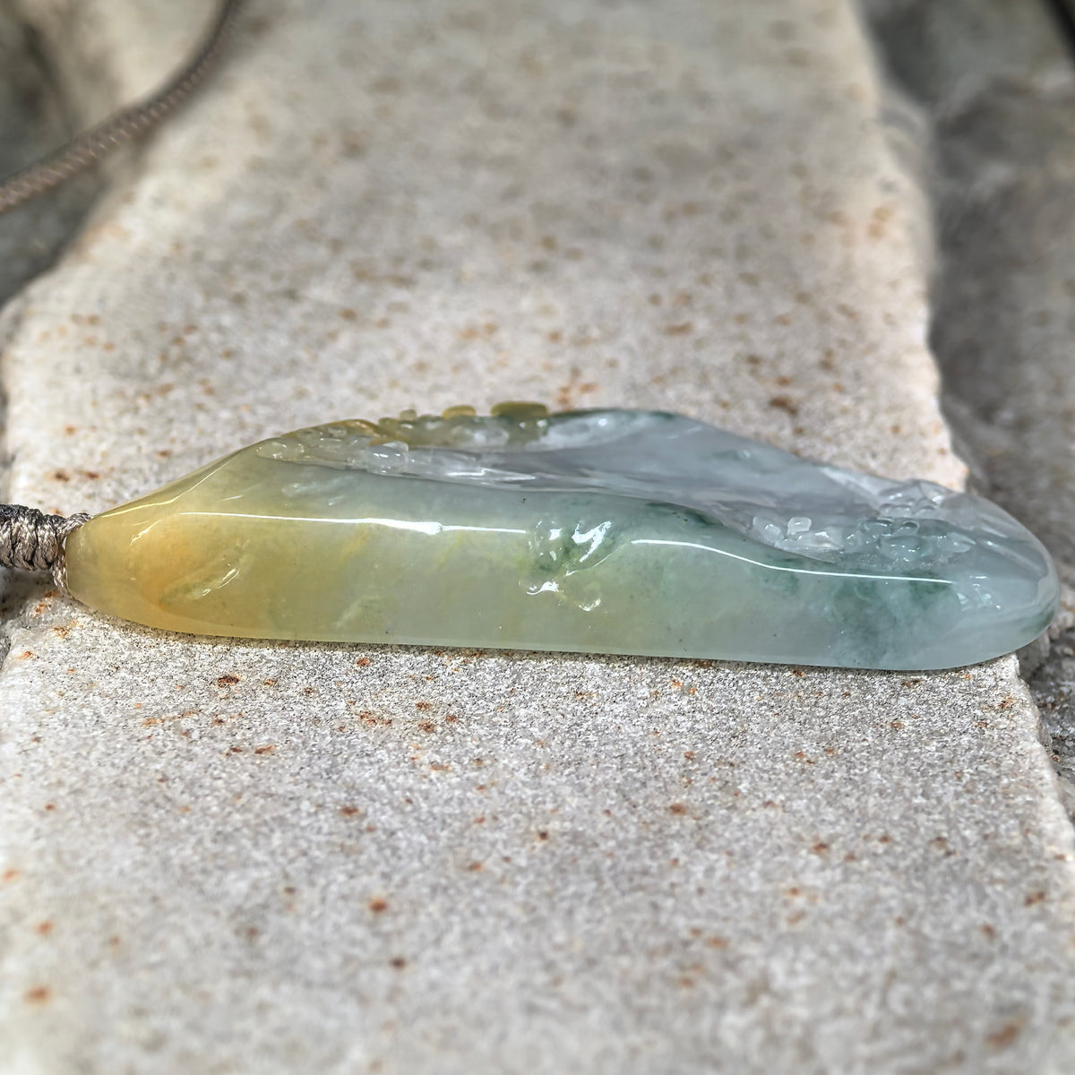 Icy Glutinous Yellow and Green Jadeite Freeform Floral Pendant