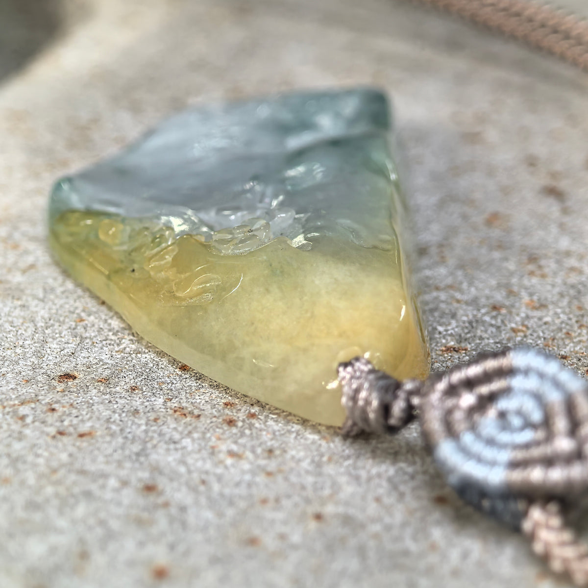 Icy Glutinous Yellow and Green Jadeite Freeform Floral Pendant