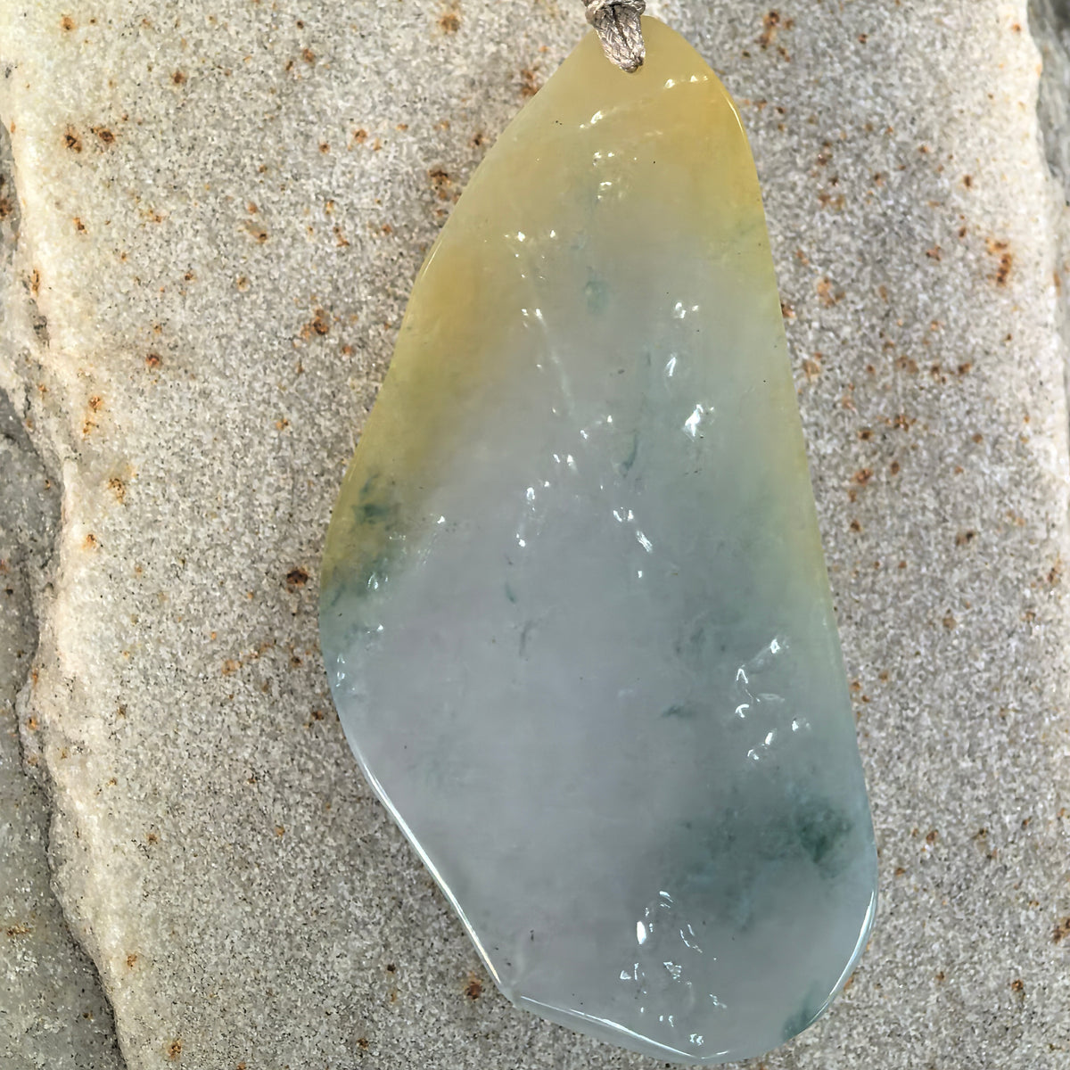 Icy Glutinous Yellow and Green Jadeite Freeform Floral Pendant