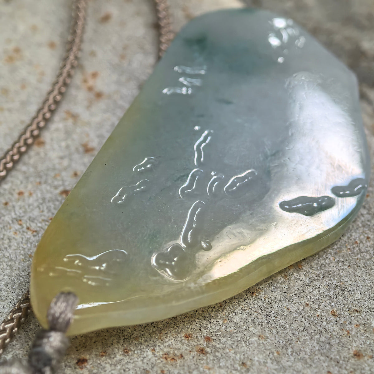 Icy Glutinous Yellow and Green Jadeite Freeform Floral Pendant