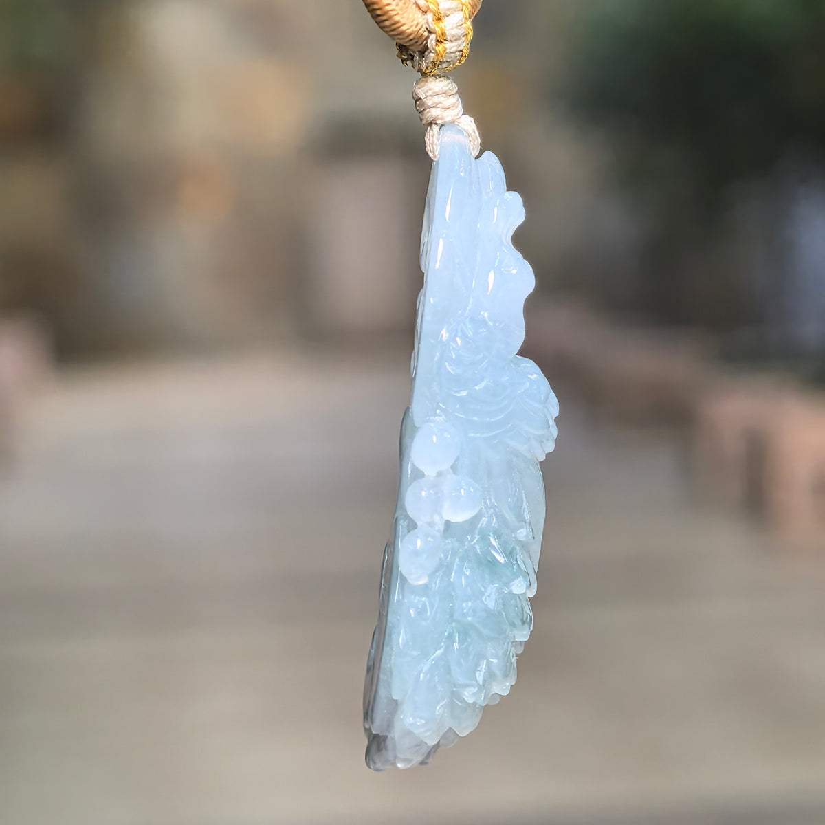 Icy Glutinous Blue Jadeite Phoenix Pendant