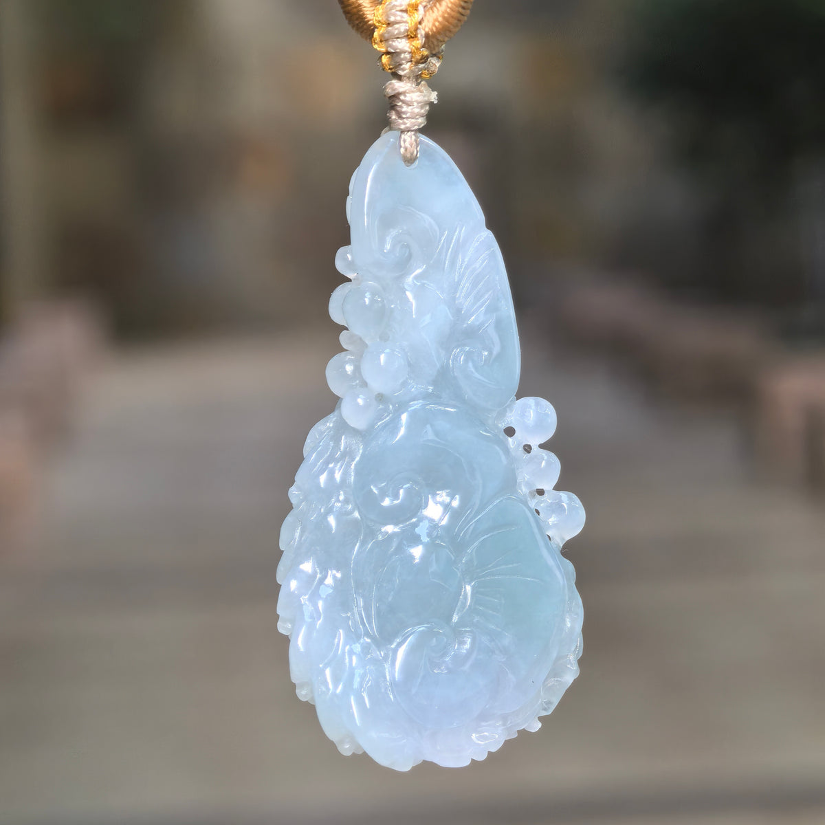 Icy Glutinous Blue Jadeite Phoenix Pendant