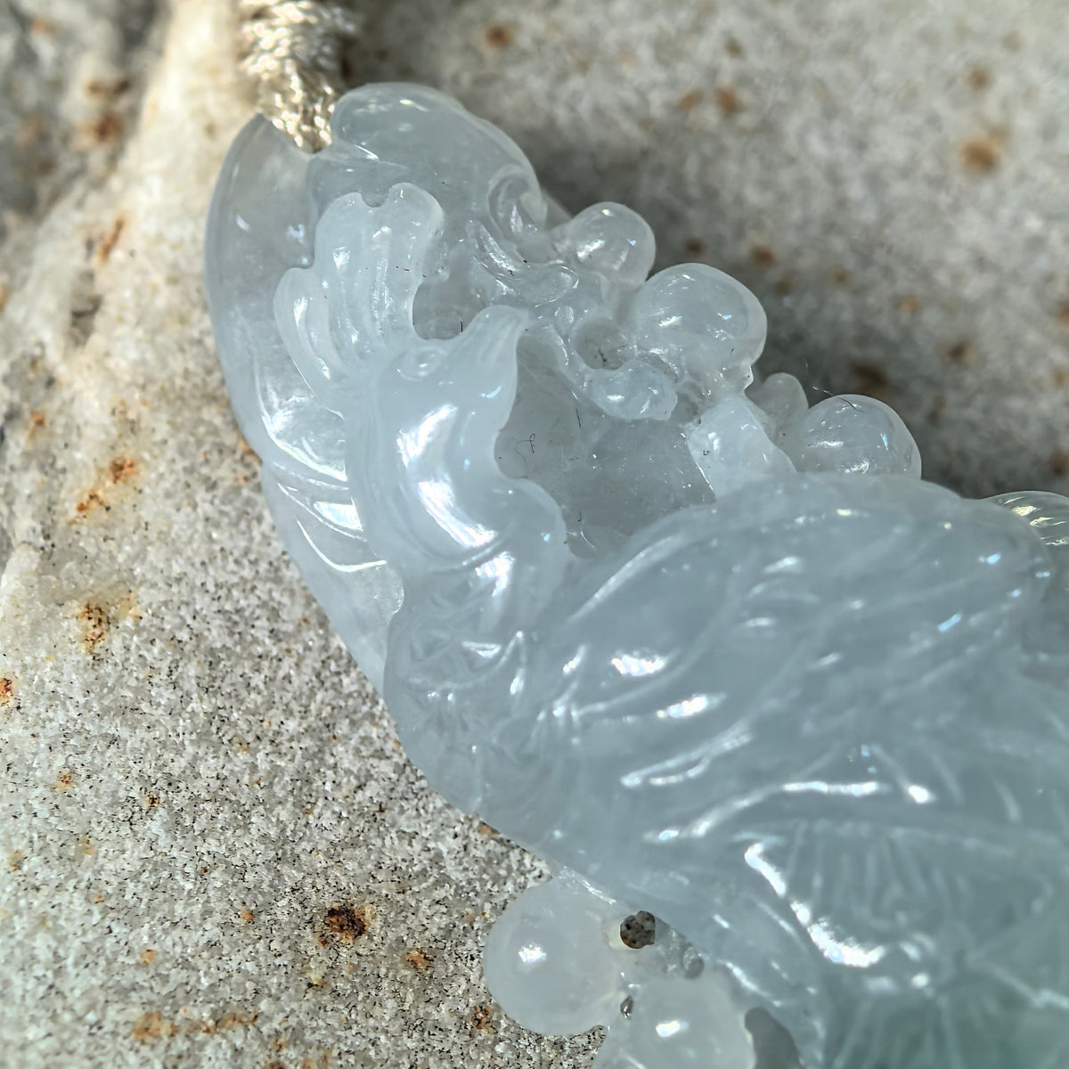 Icy Glutinous Blue Jadeite Phoenix Pendant