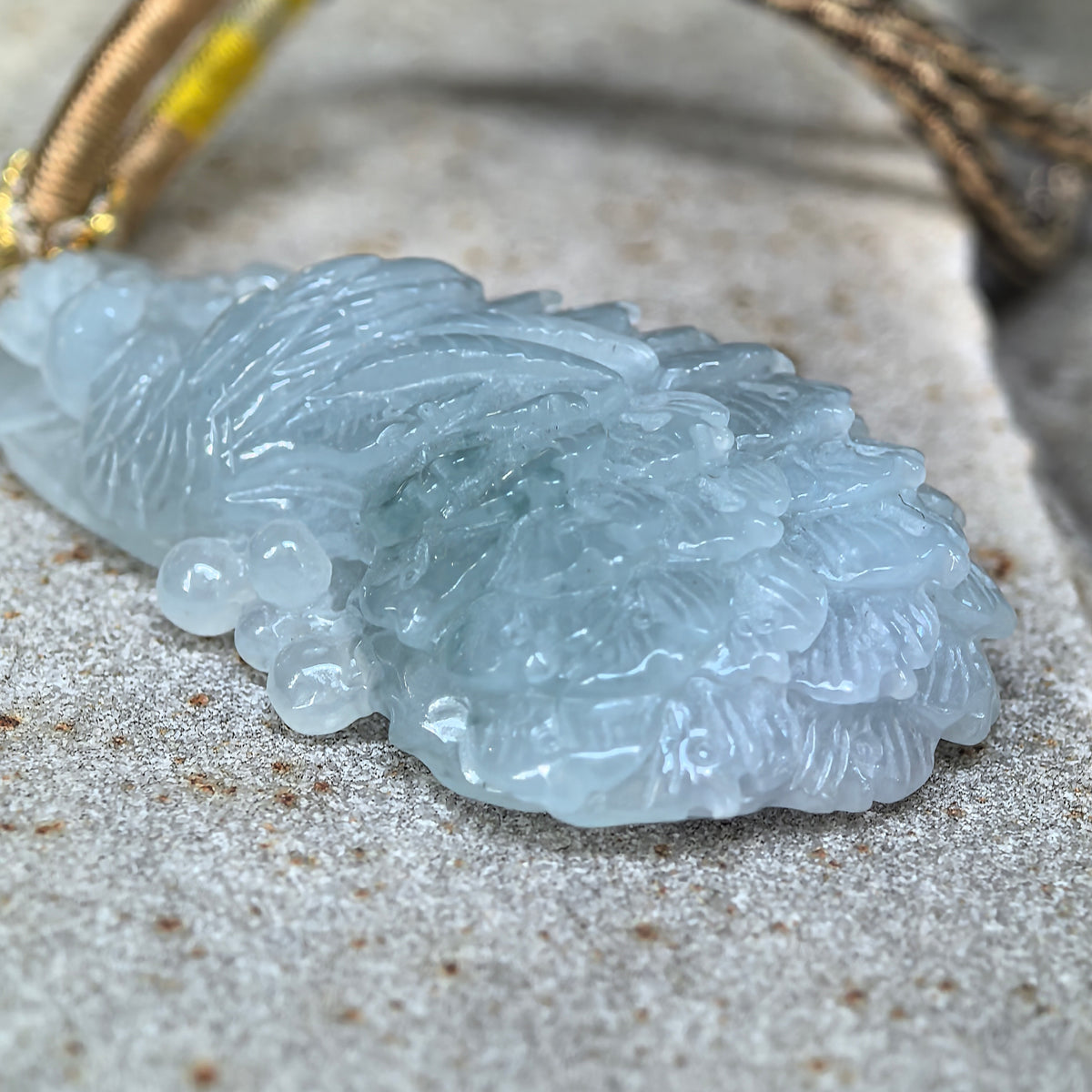 Icy Glutinous Blue Jadeite Phoenix Pendant