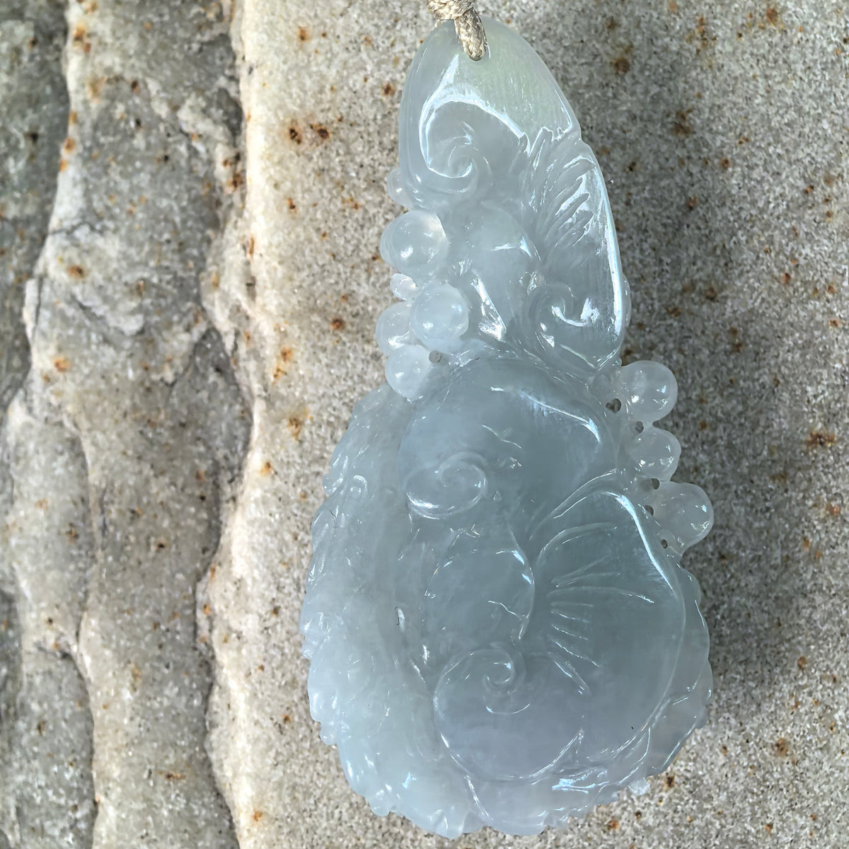 Icy Glutinous Blue Jadeite Phoenix Pendant
