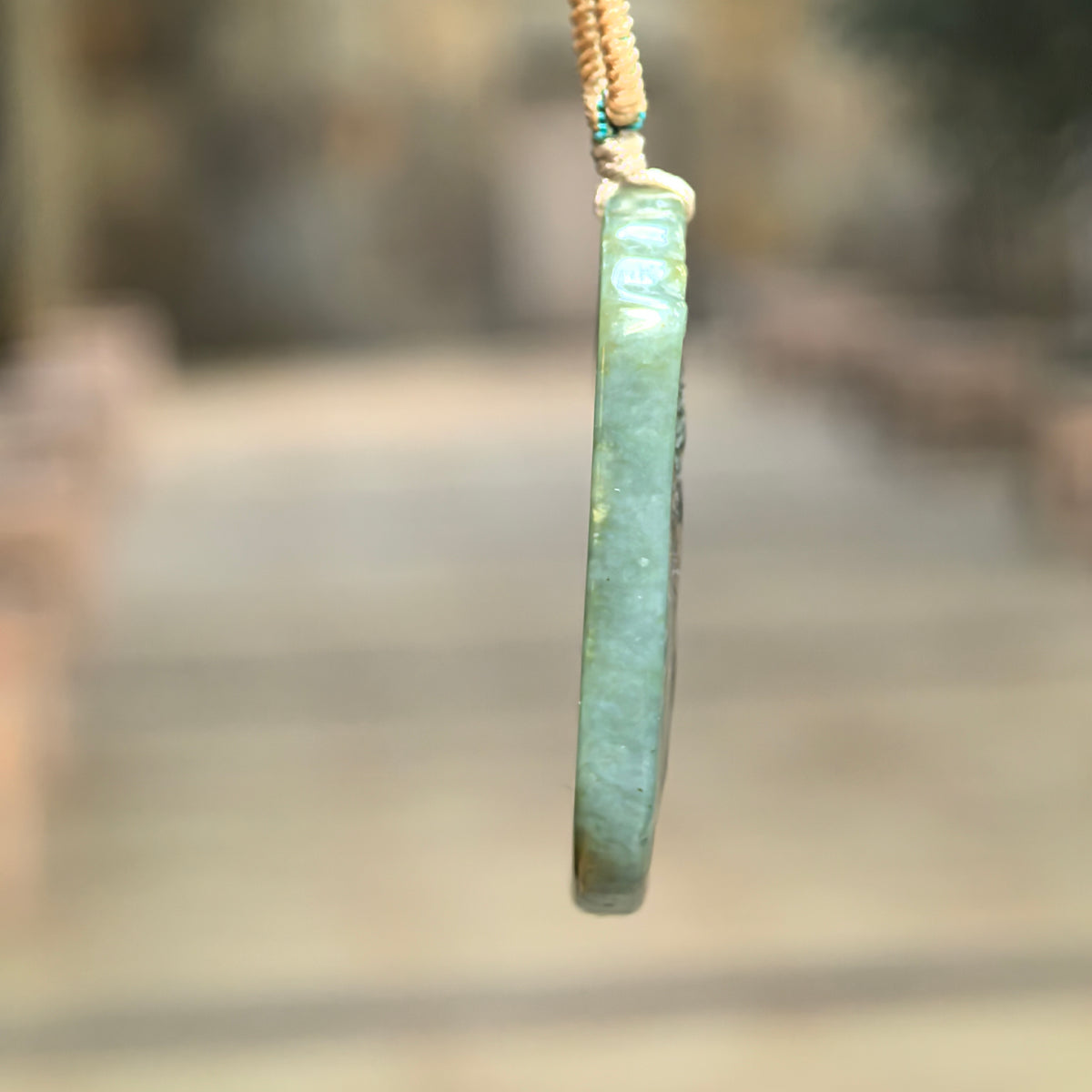 Glutinous Muted Gray-Green Jadeite Horse Plaque Pendant