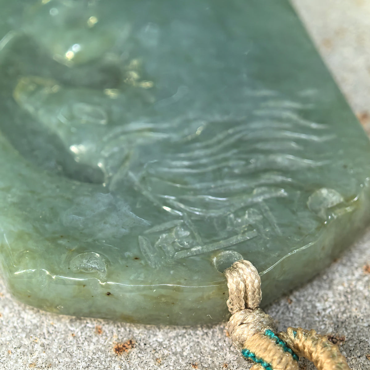 Glutinous Muted Gray-Green Jadeite Horse Plaque Pendant