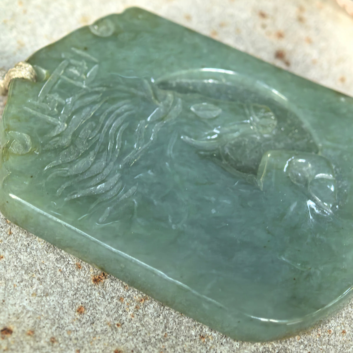 Glutinous Muted Gray-Green Jadeite Horse Plaque Pendant