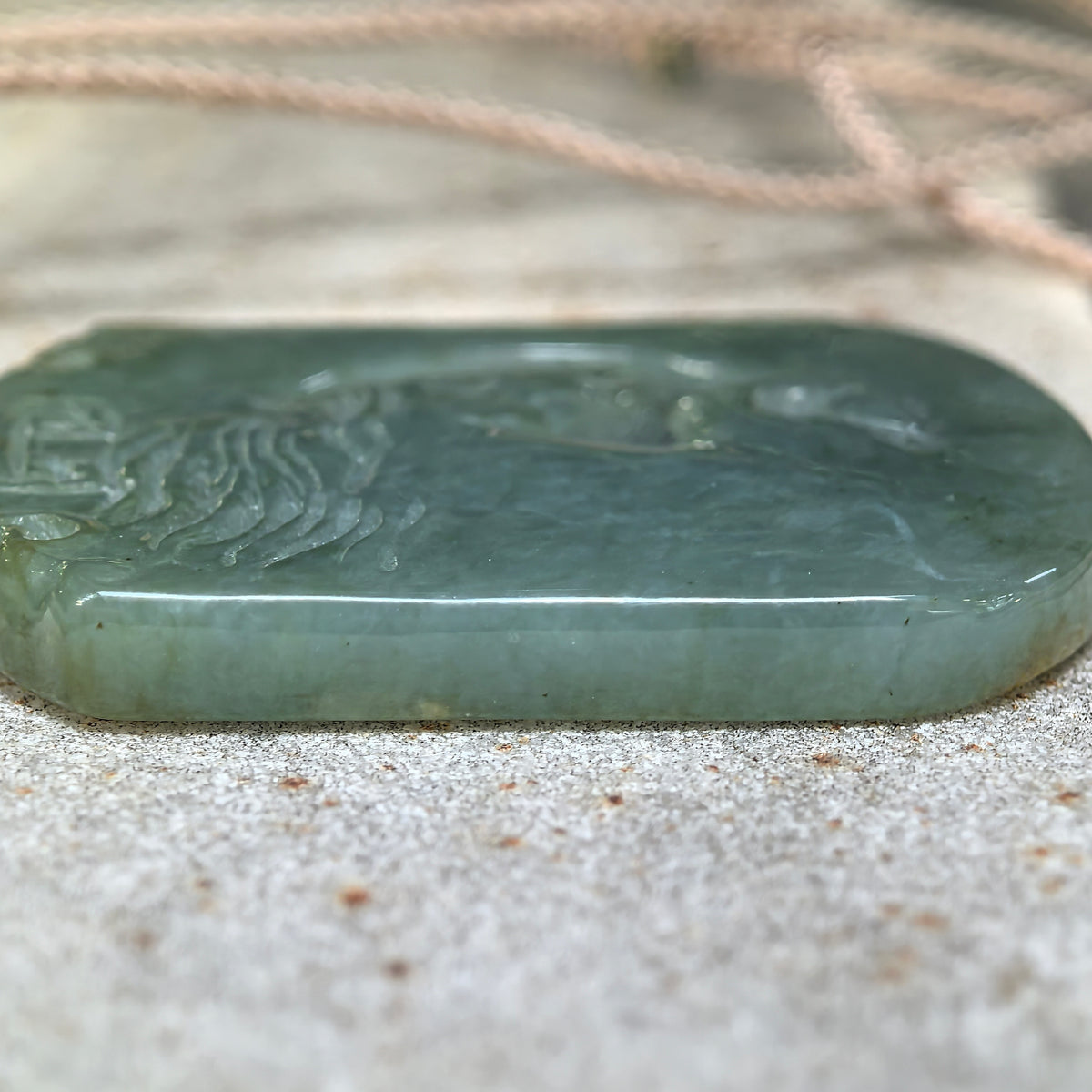 Glutinous Muted Gray-Green Jadeite Horse Plaque Pendant