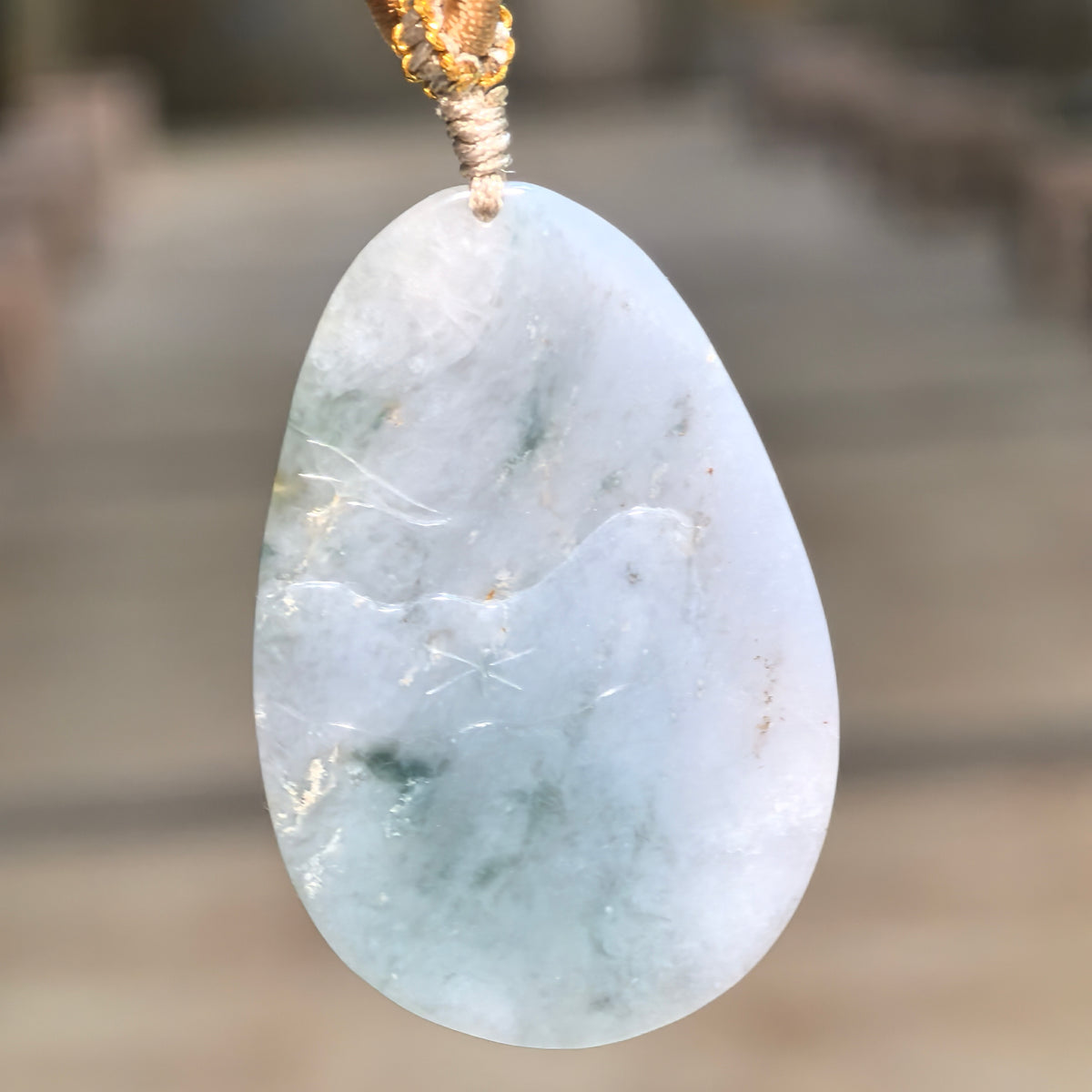 Glutinous Blue Jadeite Floral Plaque Pendant