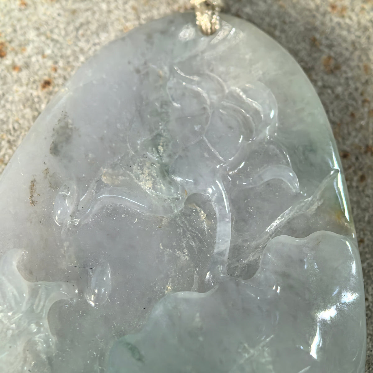 Glutinous Blue Jadeite Floral Plaque Pendant