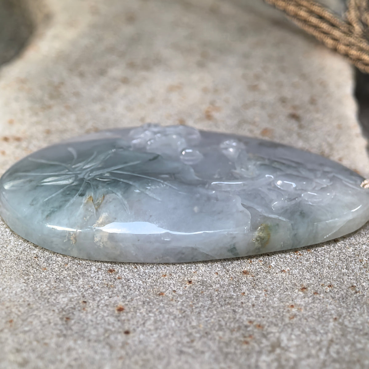 Glutinous Blue Jadeite Floral Plaque Pendant