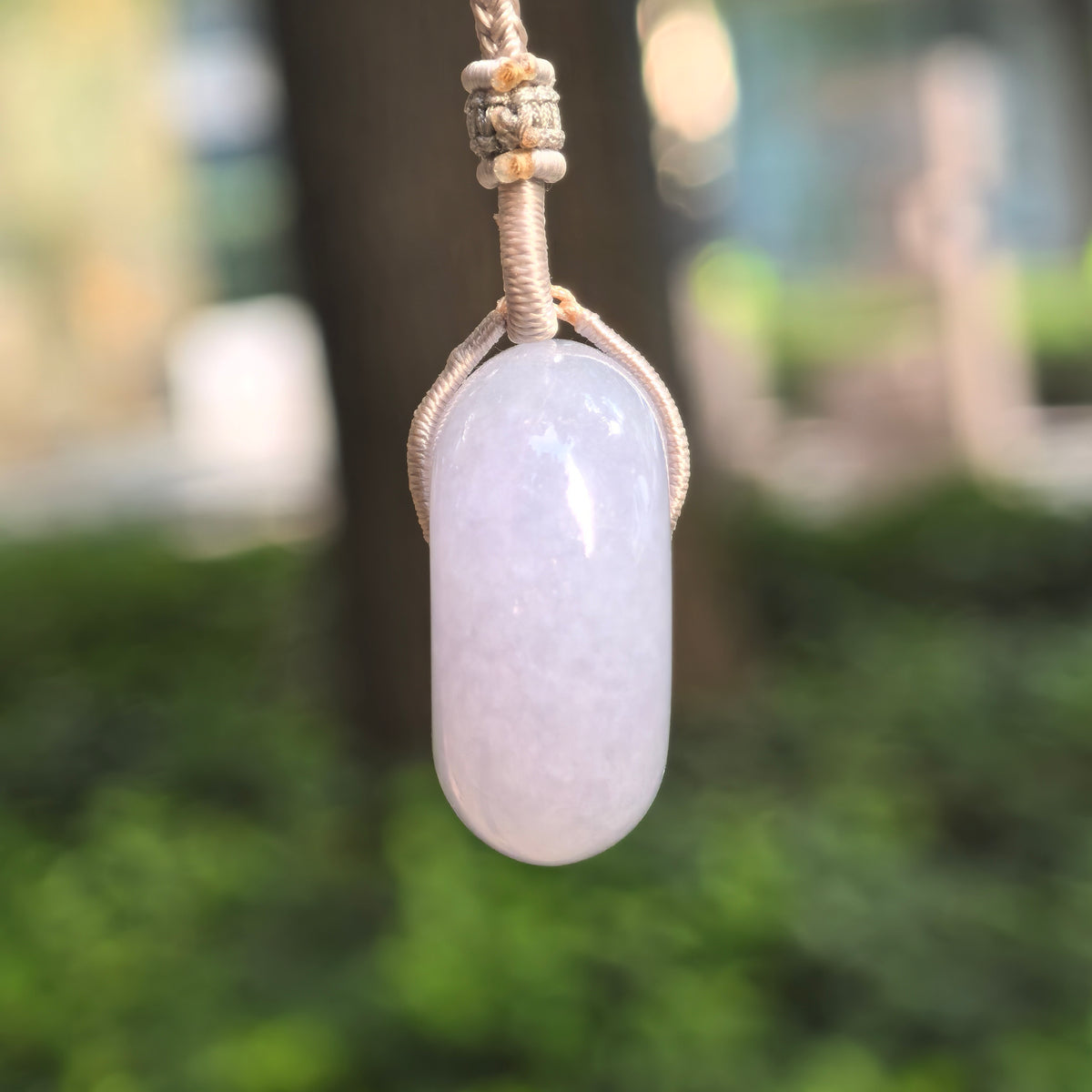 Glutinous Lavender Jadeite Peace Pendant with a Thick Rounded Profile