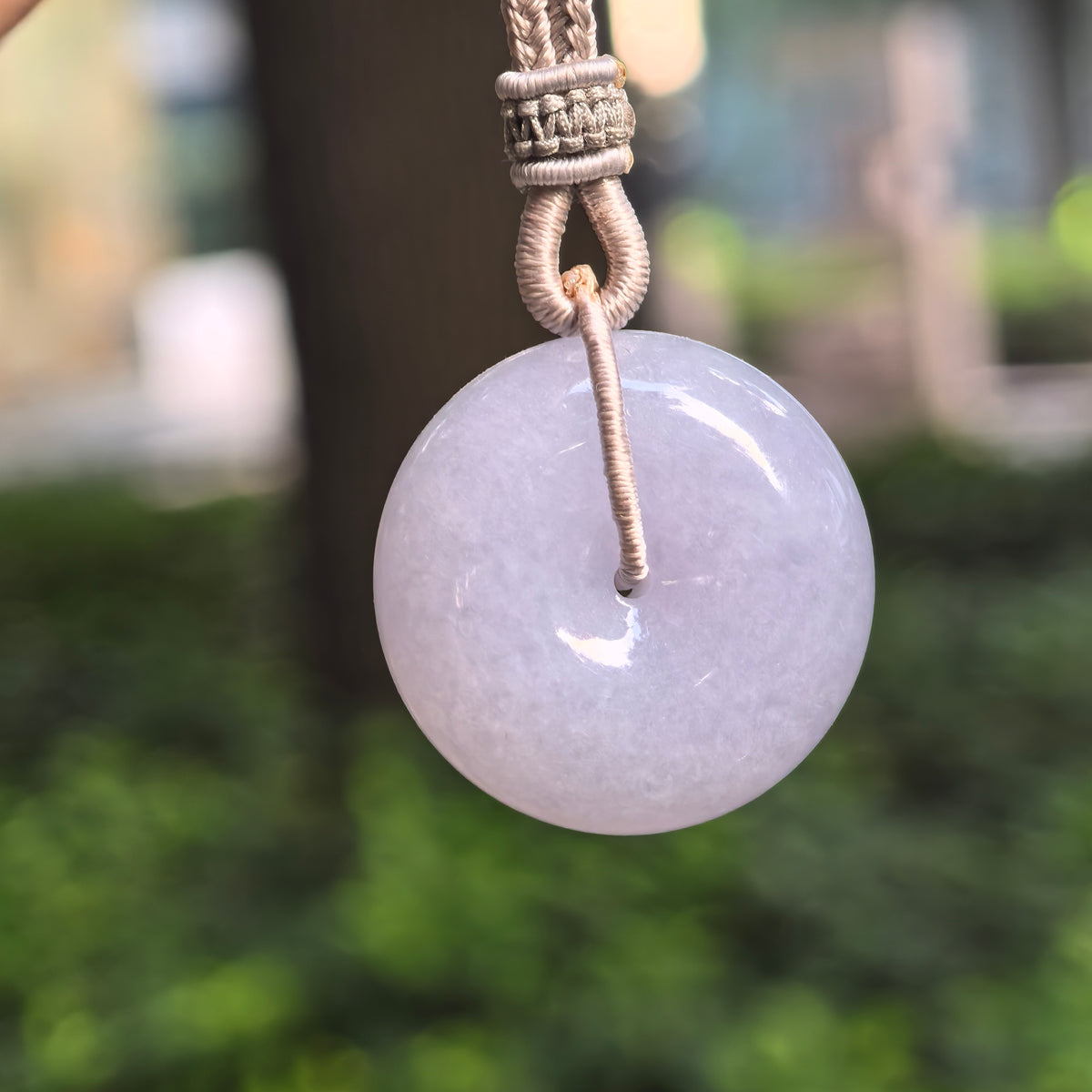 Glutinous Lavender Jadeite Peace Pendant with a Thick Rounded Profile