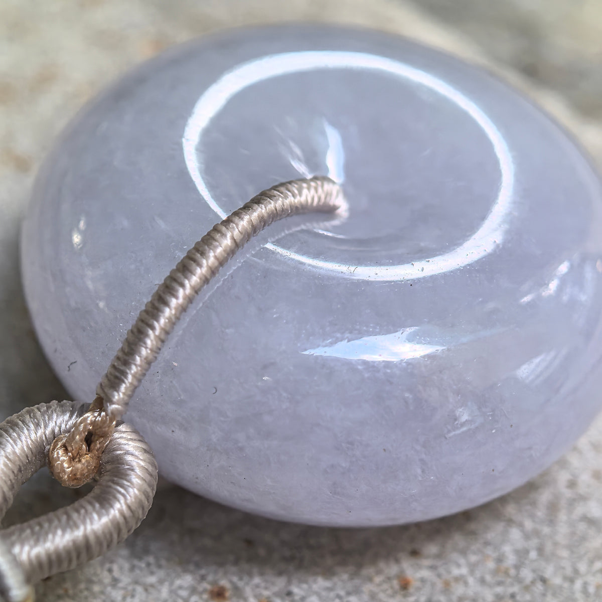 Glutinous Lavender Jadeite Peace Pendant with a Thick Rounded Profile