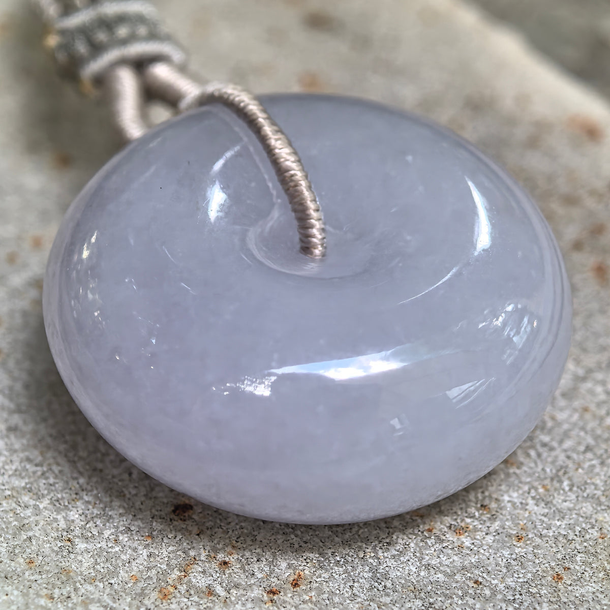 Glutinous Lavender Jadeite Peace Pendant with a Thick Rounded Profile