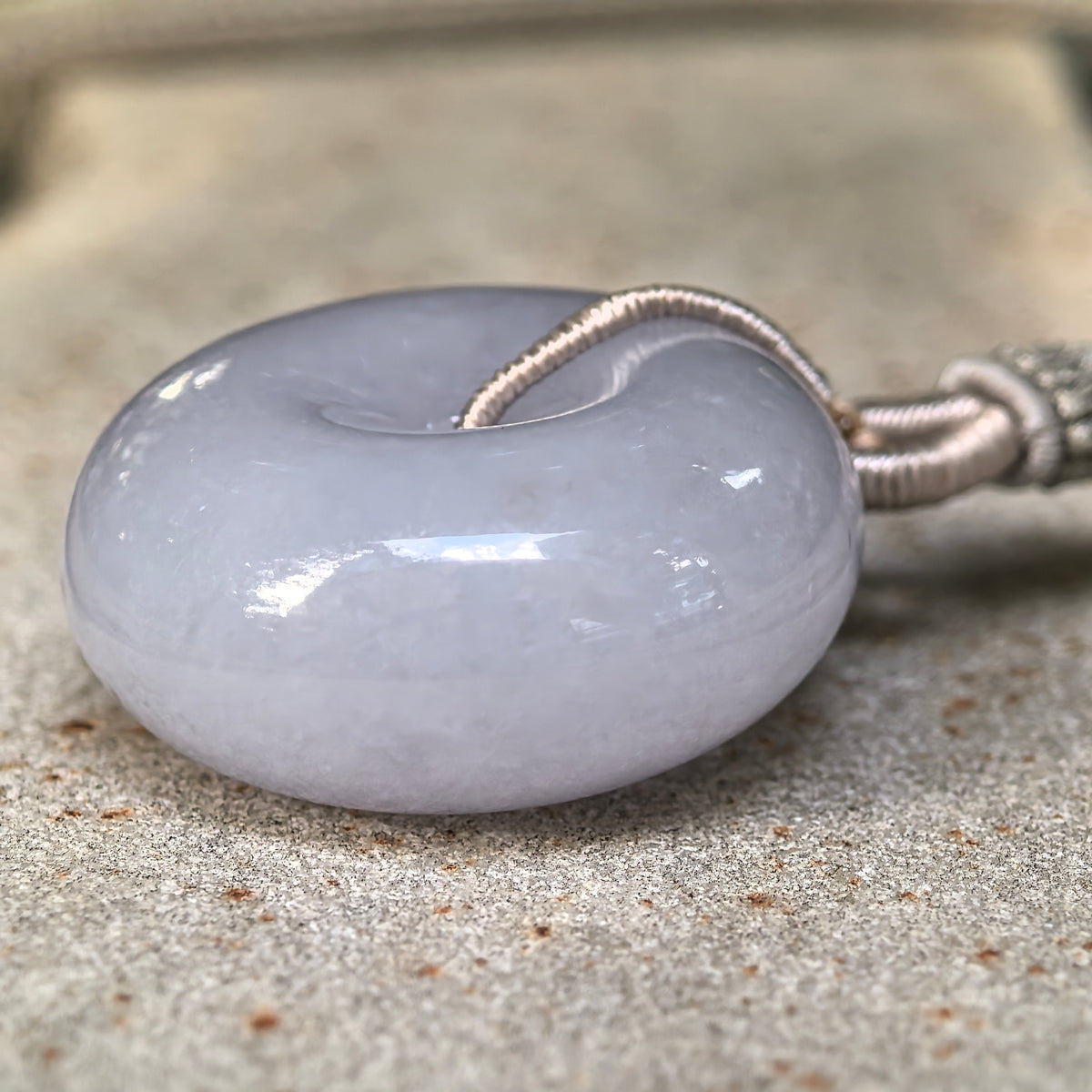Glutinous Lavender Jadeite Peace Pendant with a Thick Rounded Profile