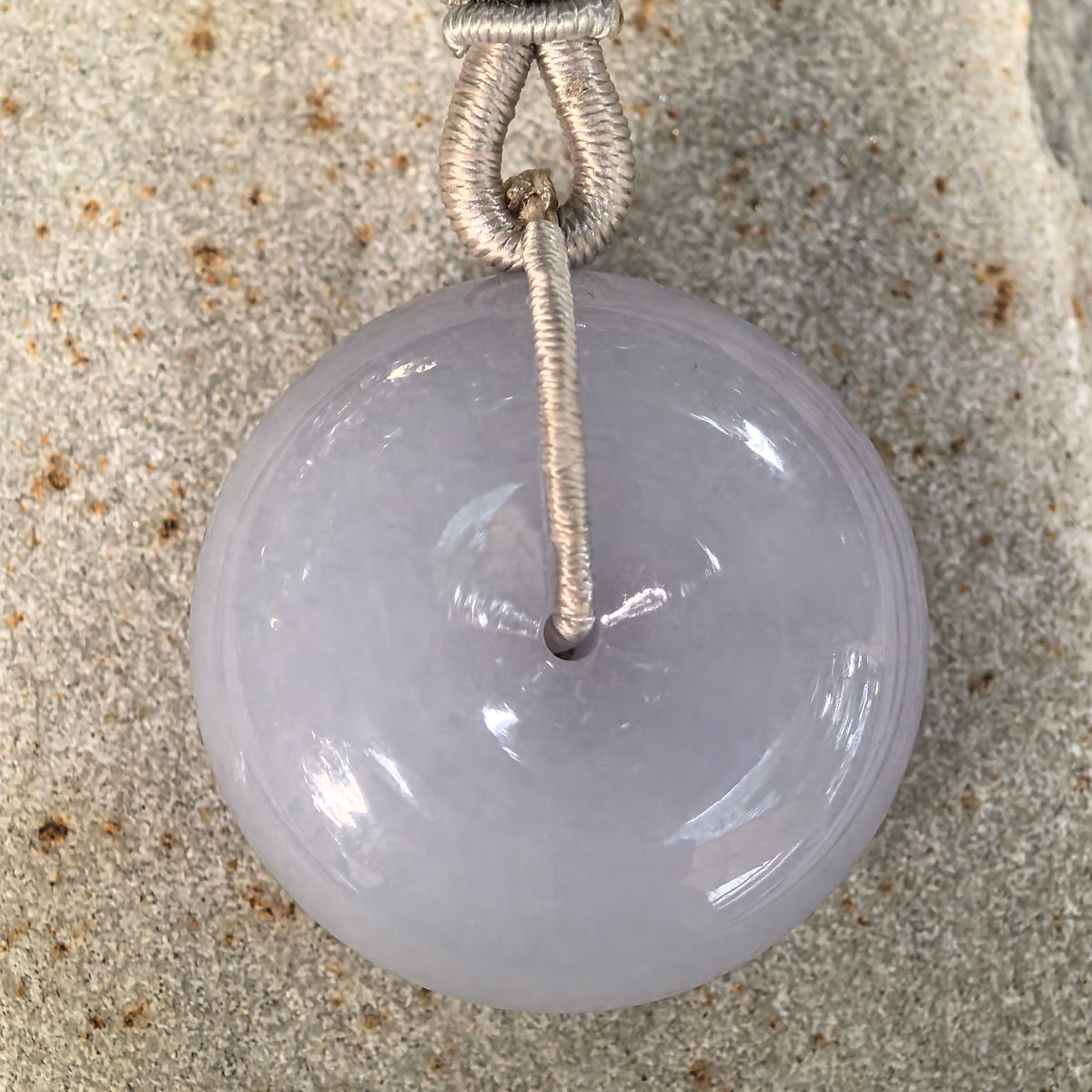 Glutinous Lavender Jadeite Peace Pendant with a Thick Rounded Profile