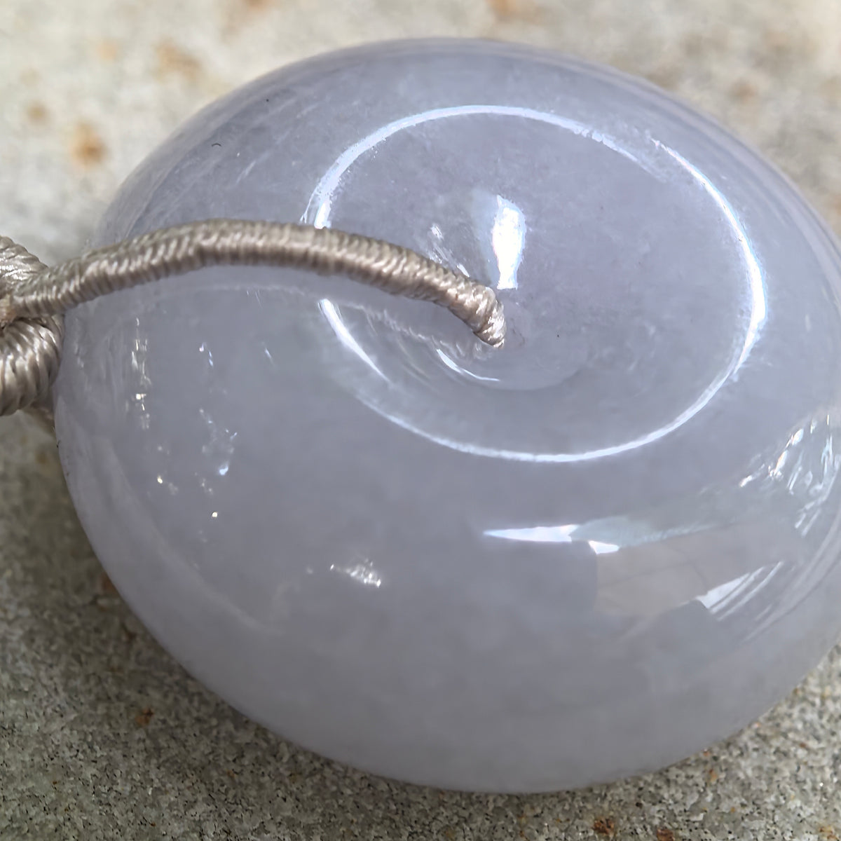 Glutinous Lavender Jadeite Peace Pendant with a Thick Rounded Profile