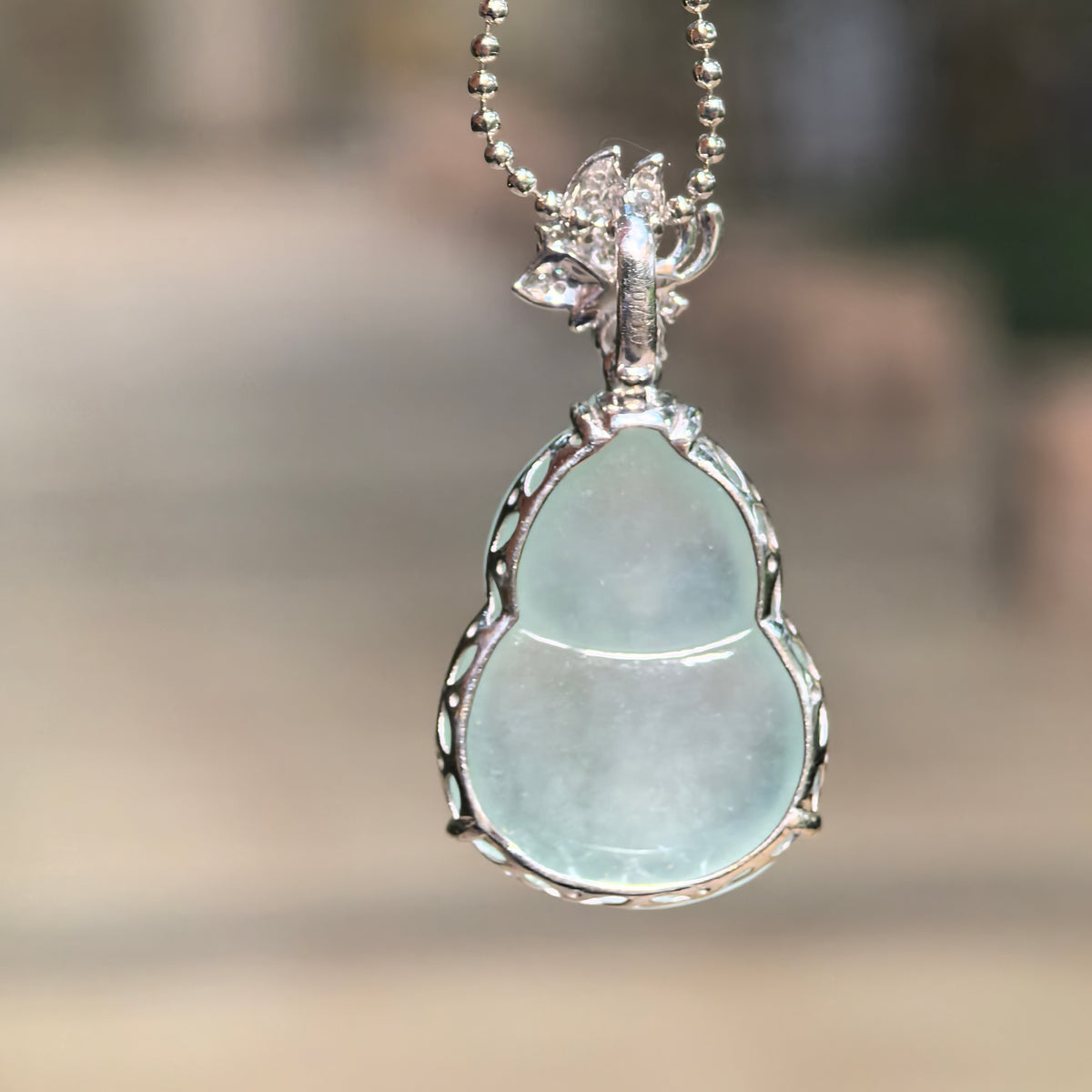Icy Light Green Jadeite Gourd Pendant with 18K Gold and Diamonds