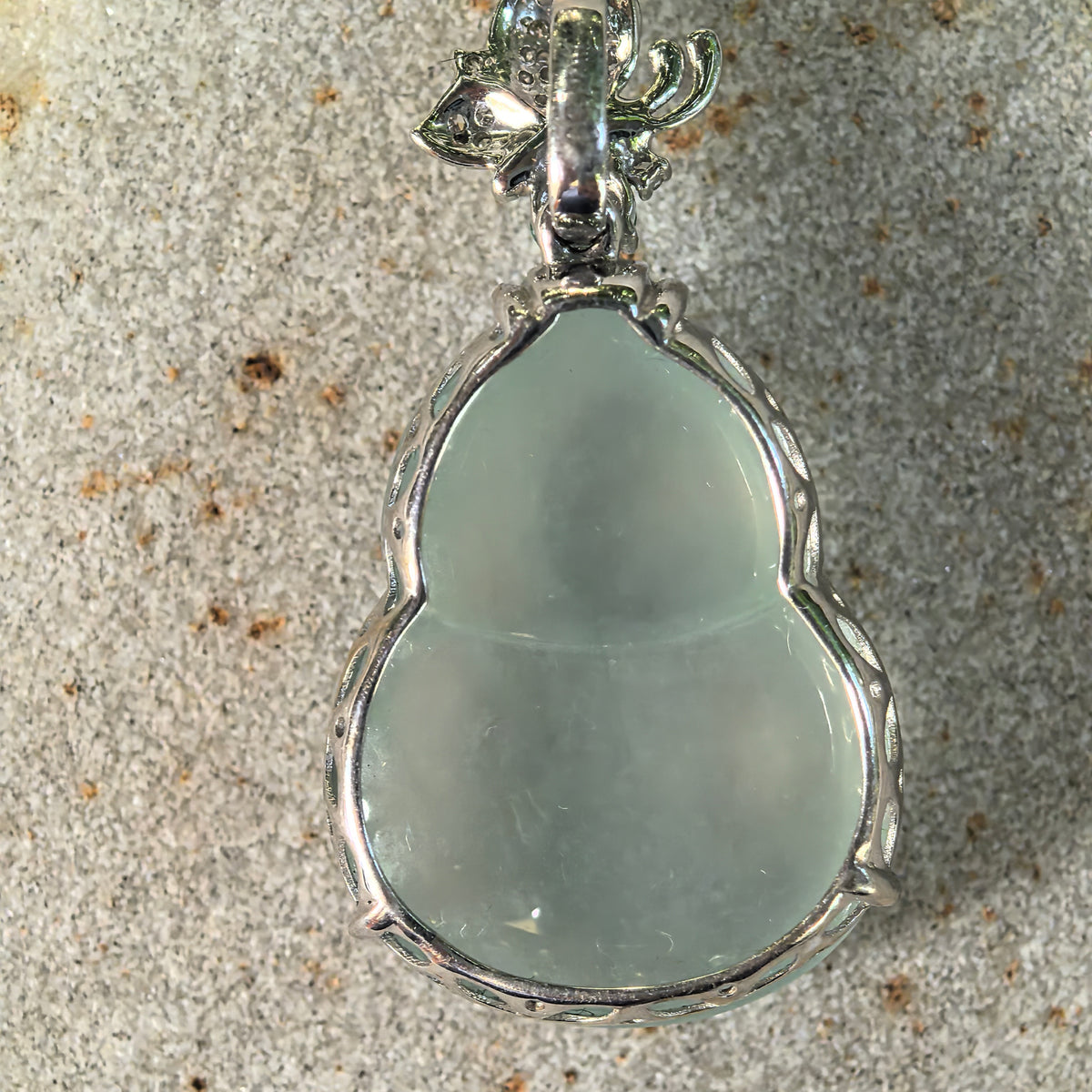 Icy Light Green Jadeite Gourd Pendant with 18K Gold and Diamonds
