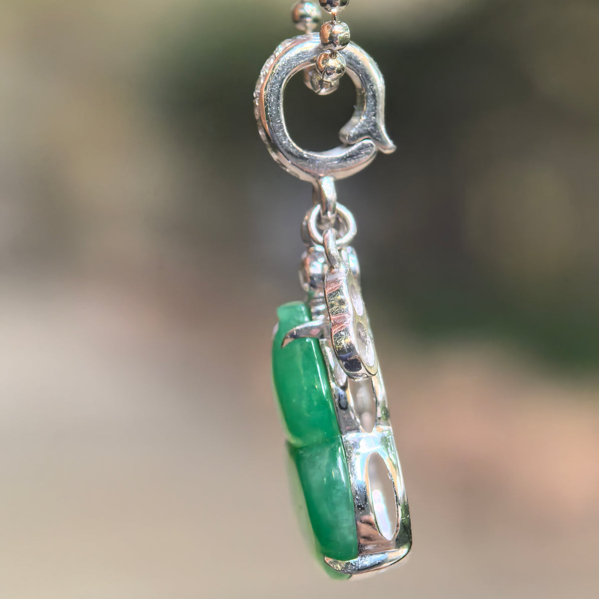 Icy Vivid Green Jadeite Gourd Pendant with 18K Gold and Diamonds