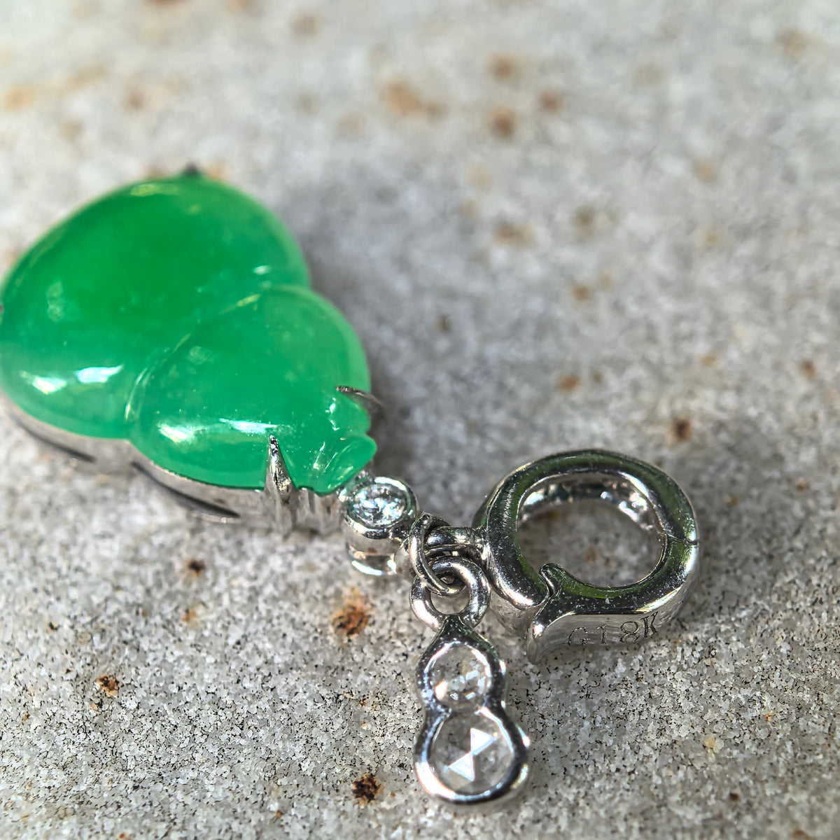 Icy Vivid Green Jadeite Gourd Pendant with 18K Gold and Diamonds