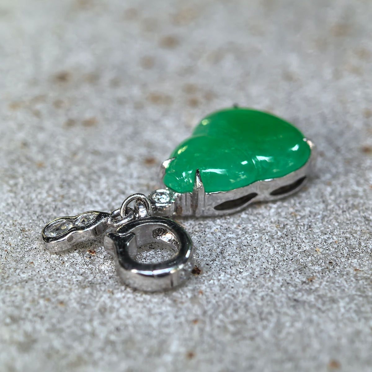 Icy Vivid Green Jadeite Gourd Pendant with 18K Gold and Diamonds
