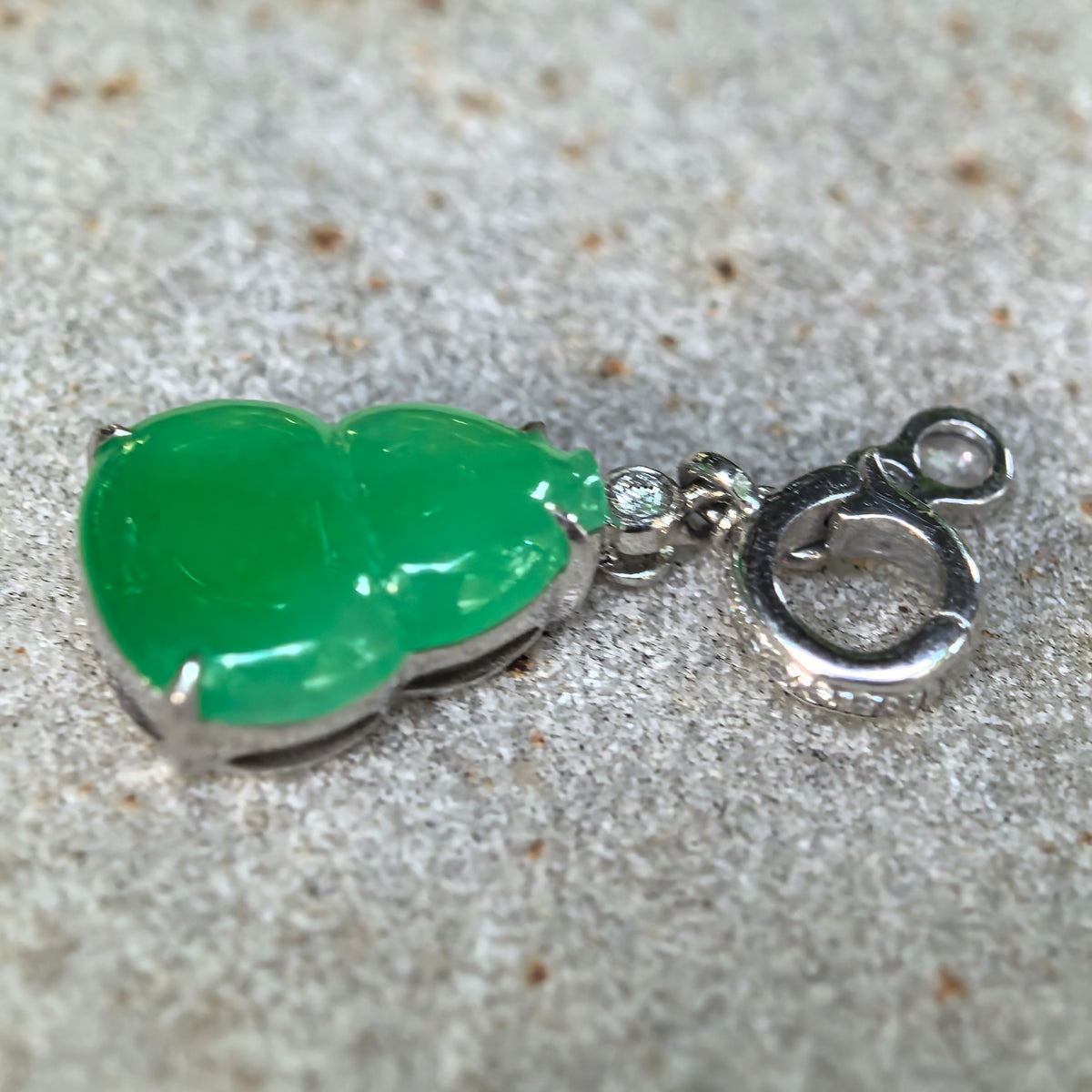 Icy Vivid Green Jadeite Gourd Pendant with 18K Gold and Diamonds
