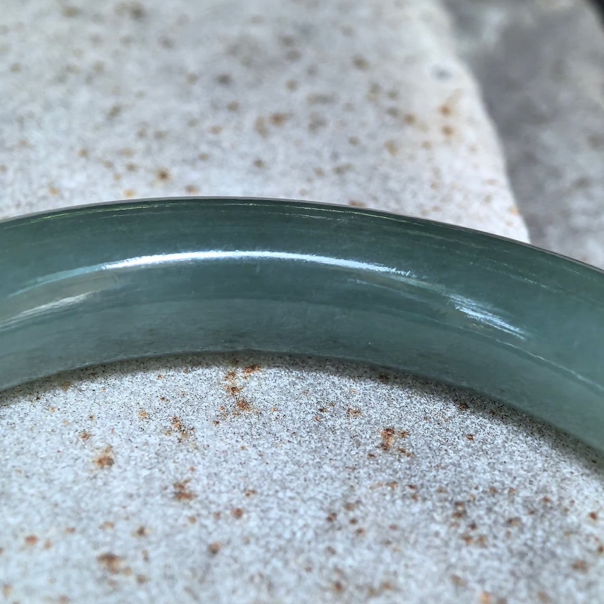 Icy Glutinous Green Round Jadeite Bangle -55mm