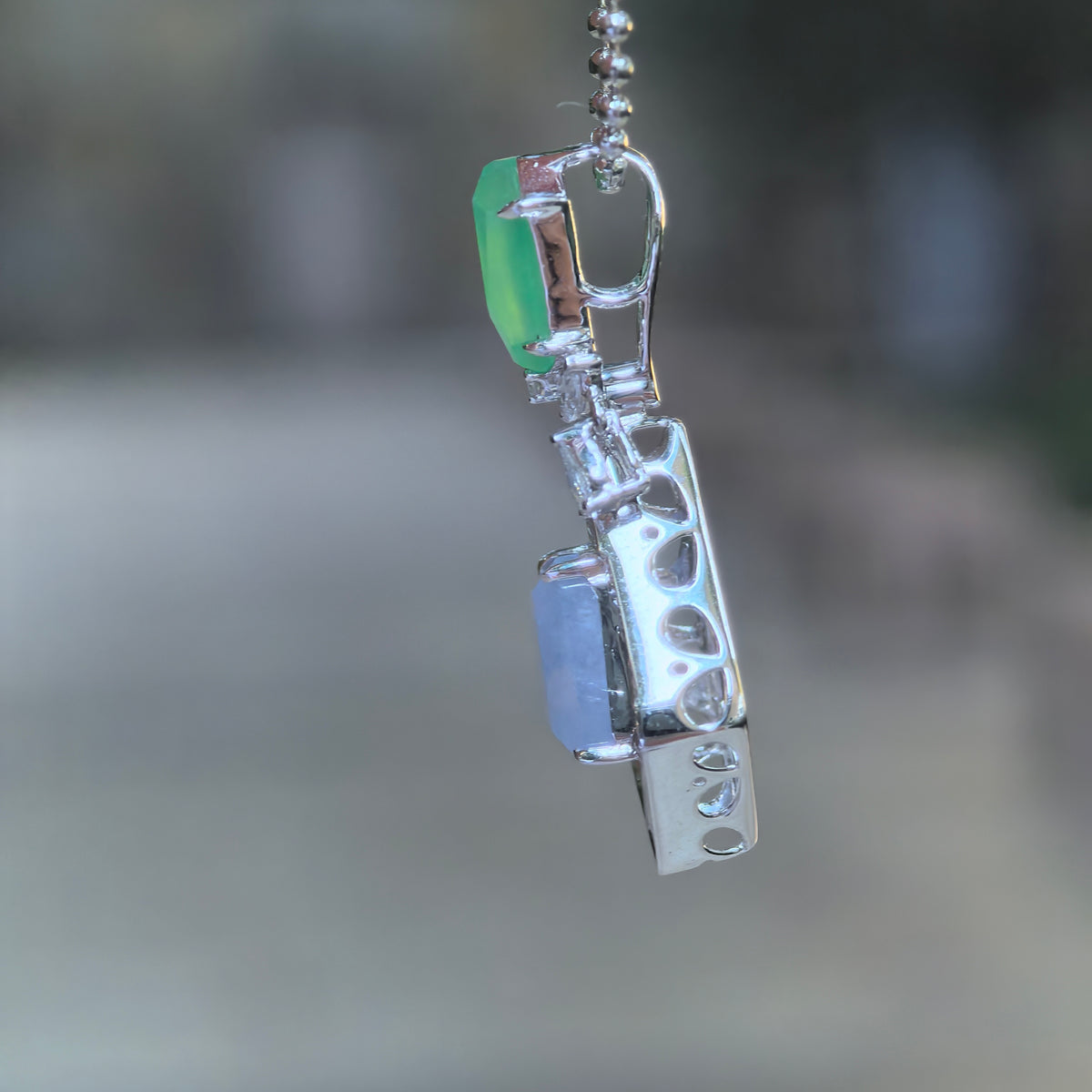 Icy Lavender and Green Jadeite Geometric Kite-Shaped Pendant