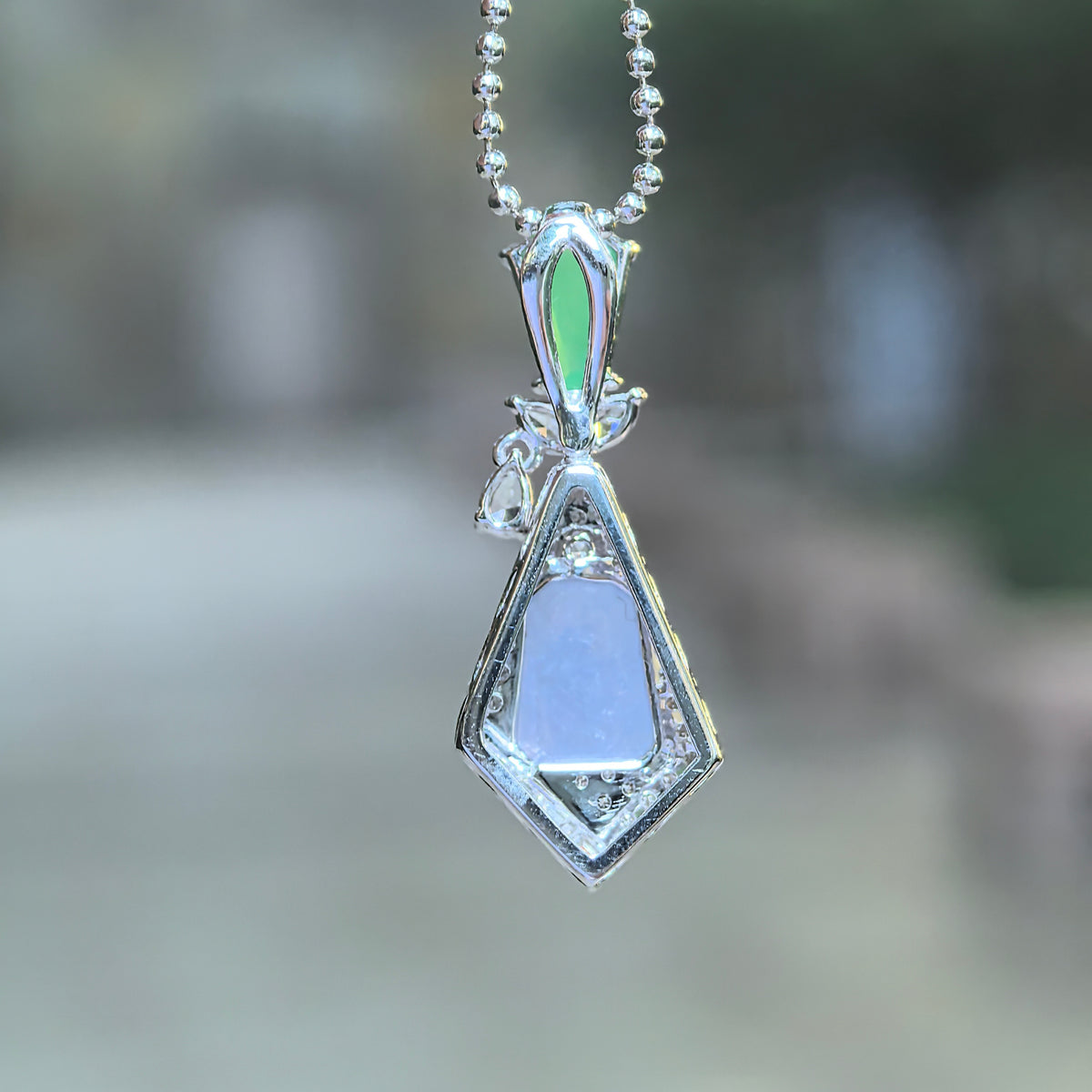 Icy Lavender and Green Jadeite Geometric Kite-Shaped Pendant