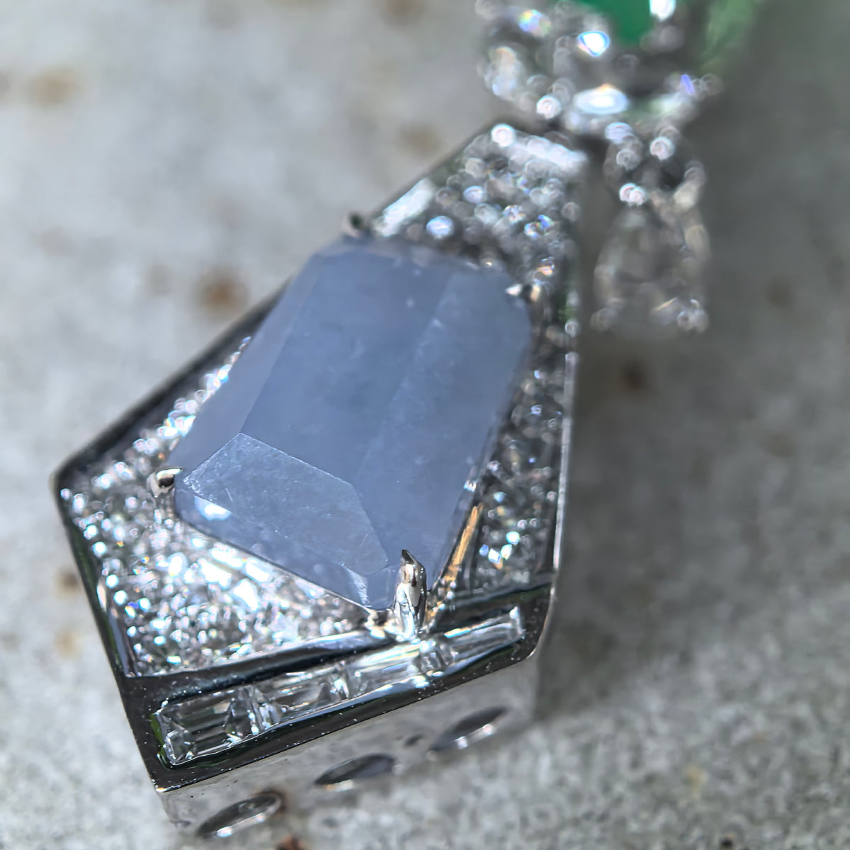 Icy Lavender and Green Jadeite Geometric Kite-Shaped Pendant