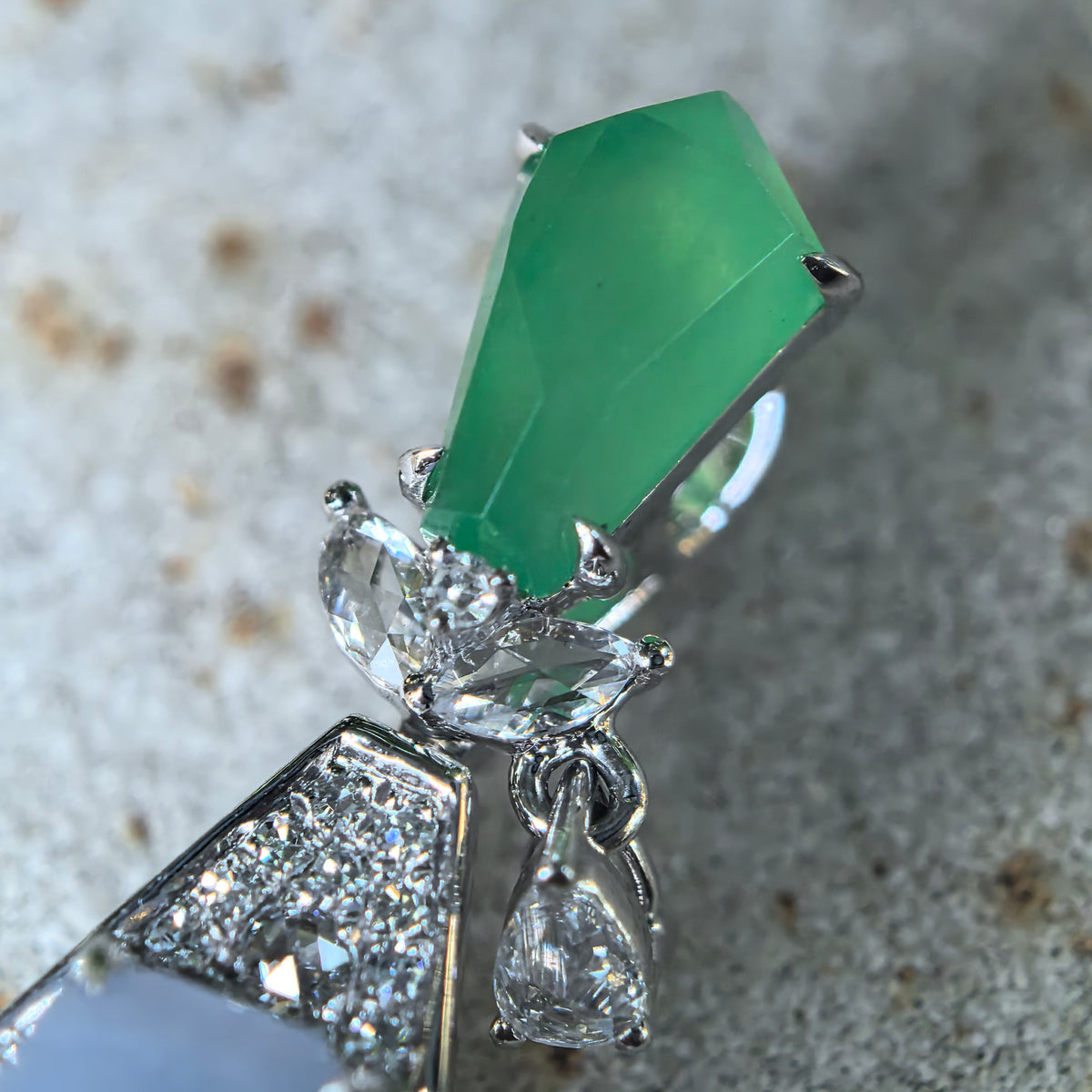 Icy Lavender and Green Jadeite Geometric Kite-Shaped Pendant