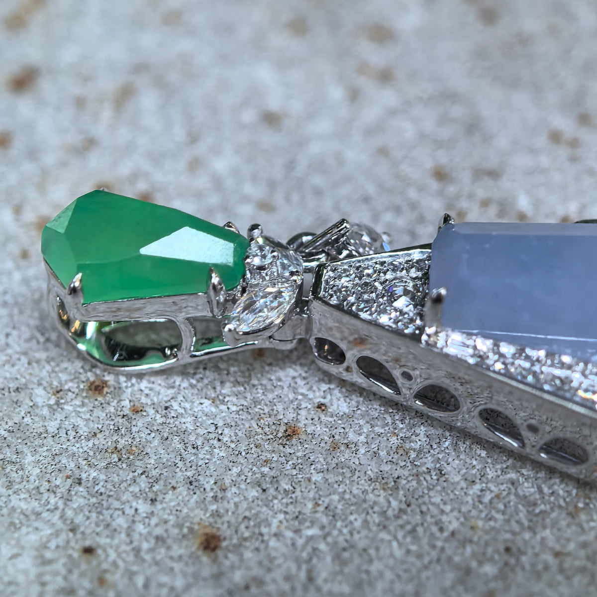Icy Lavender and Green Jadeite Geometric Kite-Shaped Pendant