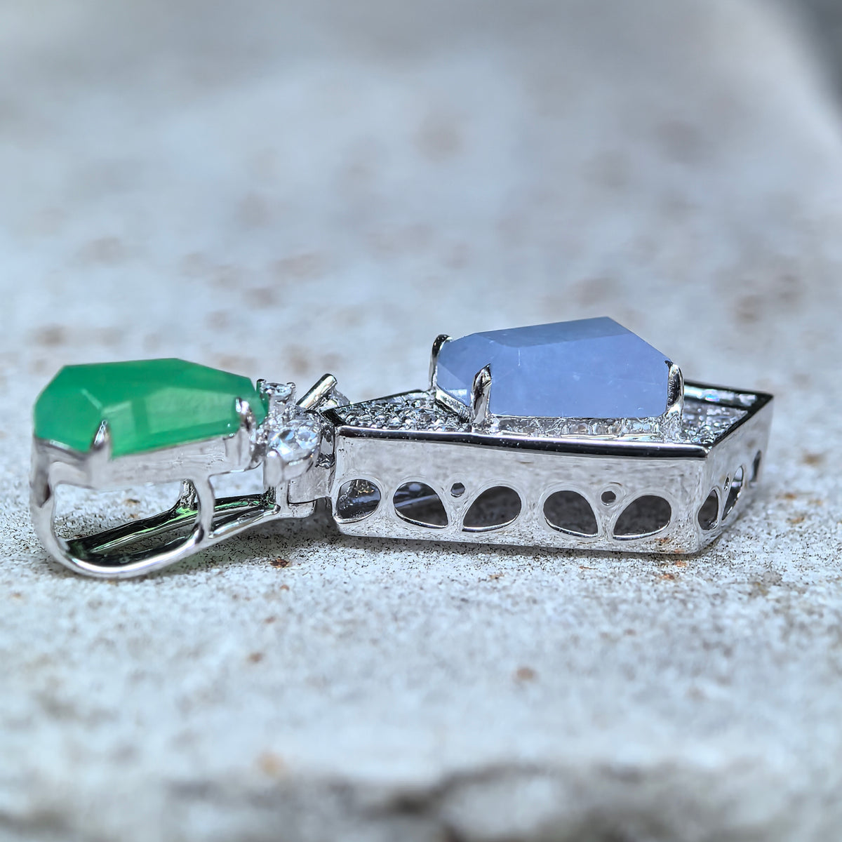 Icy Lavender and Green Jadeite Geometric Kite-Shaped Pendant