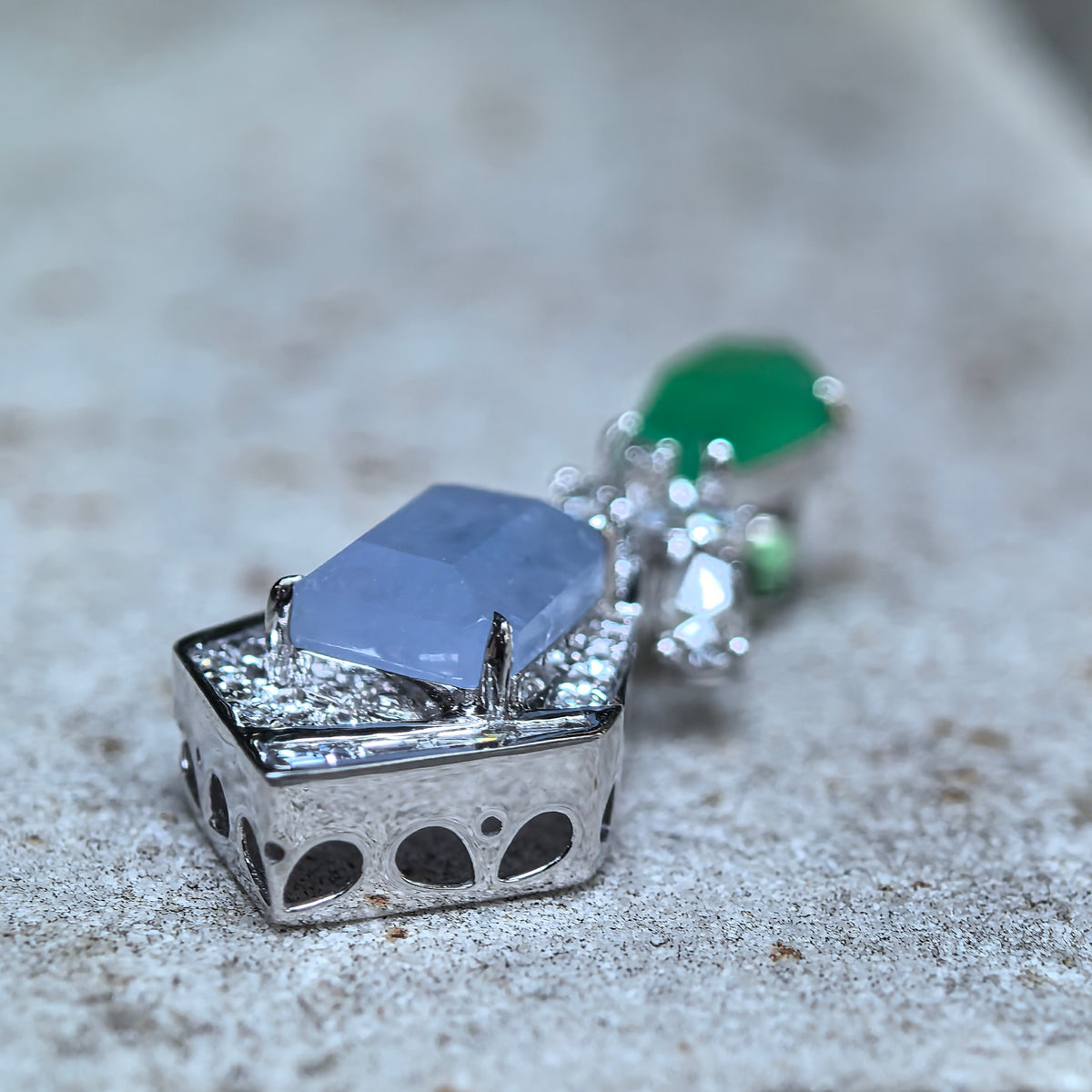 Icy Lavender and Green Jadeite Geometric Kite-Shaped Pendant