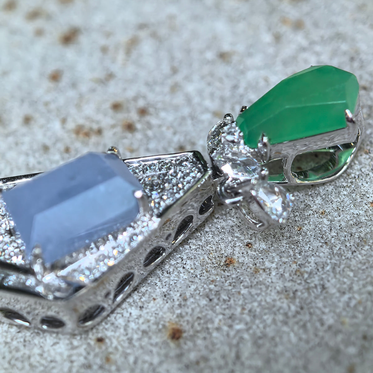 Icy Lavender and Green Jadeite Geometric Kite-Shaped Pendant