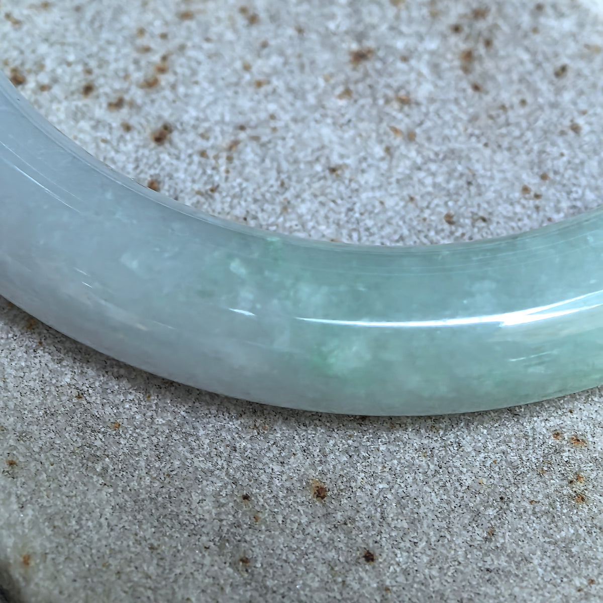 Glutinous Pale Green and Pale Lavender Round Jadeite Bangle -57mm