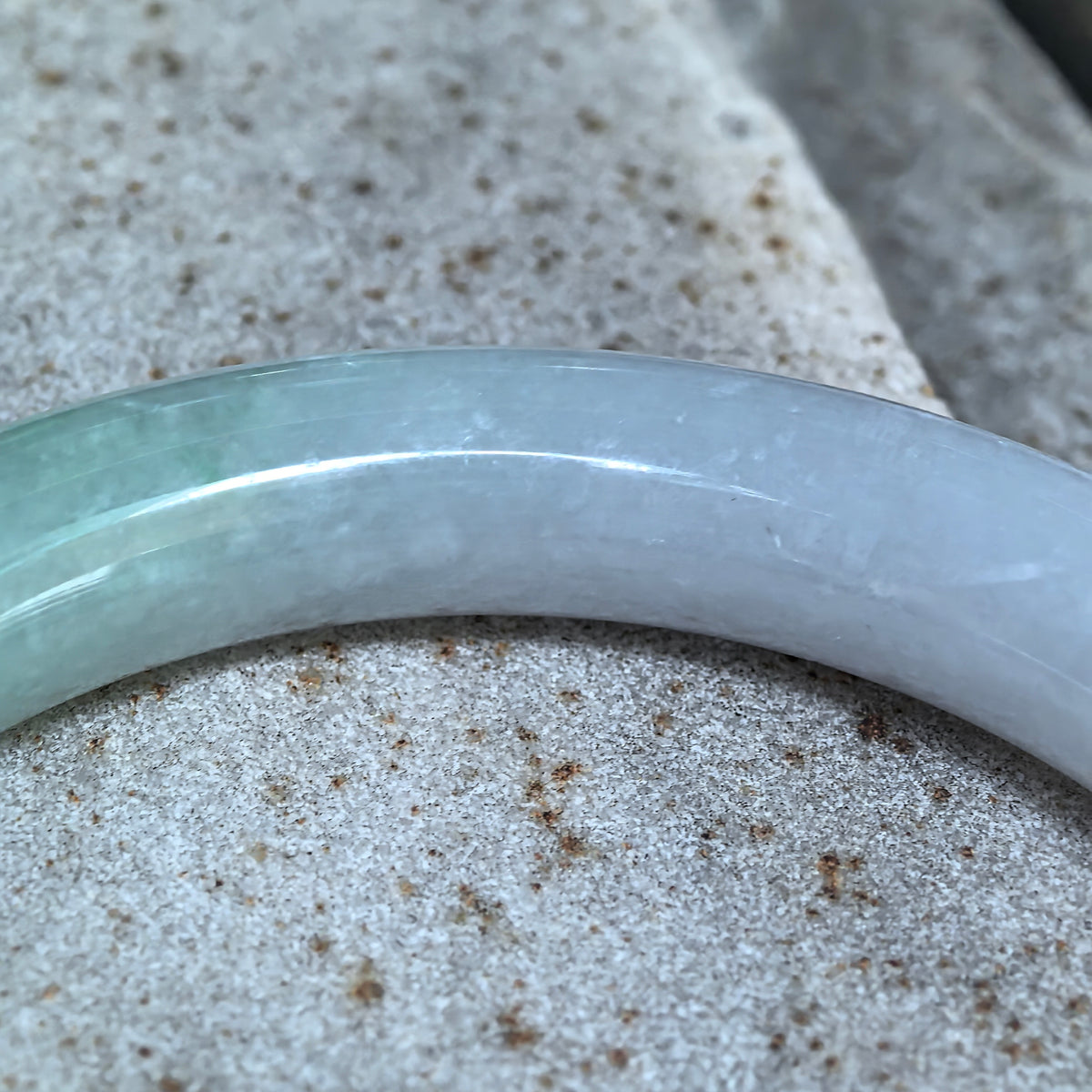 Glutinous Pale Green and Pale Lavender Round Jadeite Bangle -57mm