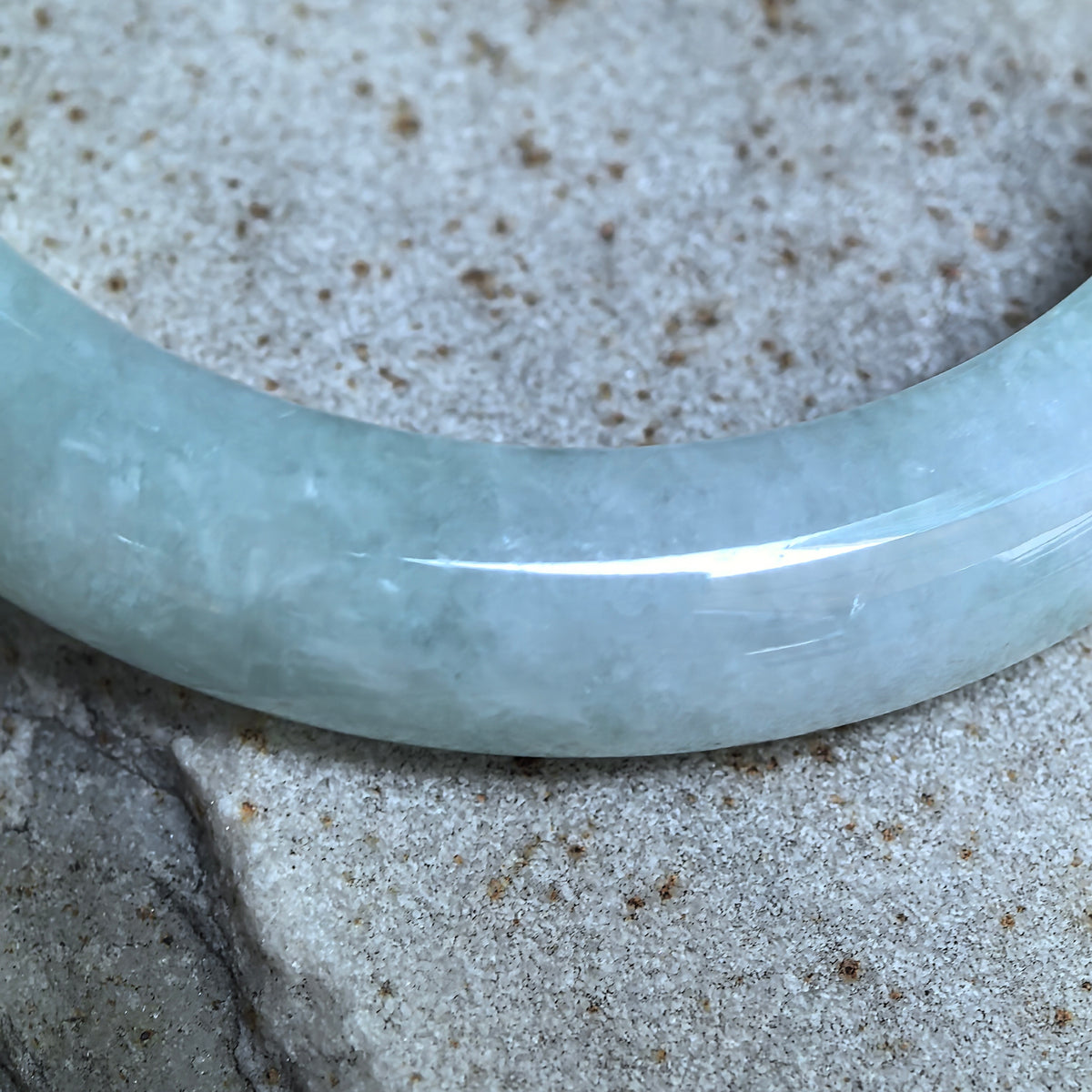 Glutinous Pale Green and Pale Lavender D-Shape Jadeite Bangle -57mm