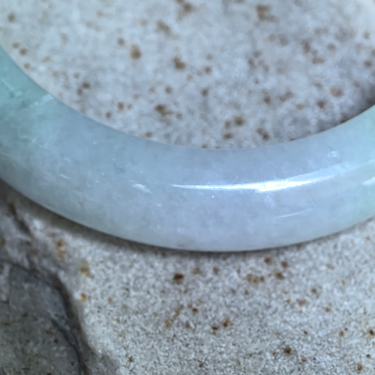 Glutinous Pale Green and Pale Lavender D-Shape Jadeite Bangle -57mm