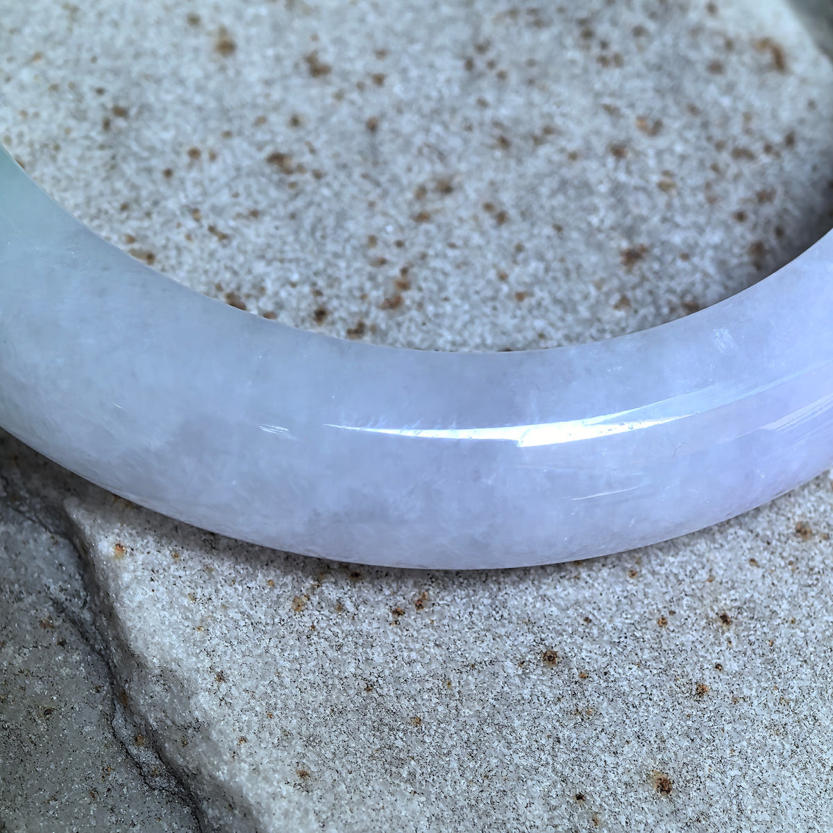 Glutinous Pale Green and Pale Lavender D-Shape Jadeite Bangle -57mm