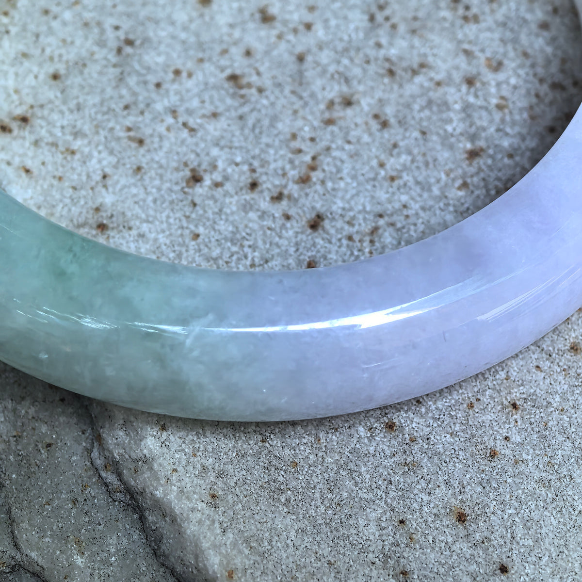 Glutinous Pale Green and Pale Lavender D-Shape Jadeite Bangle -57mm